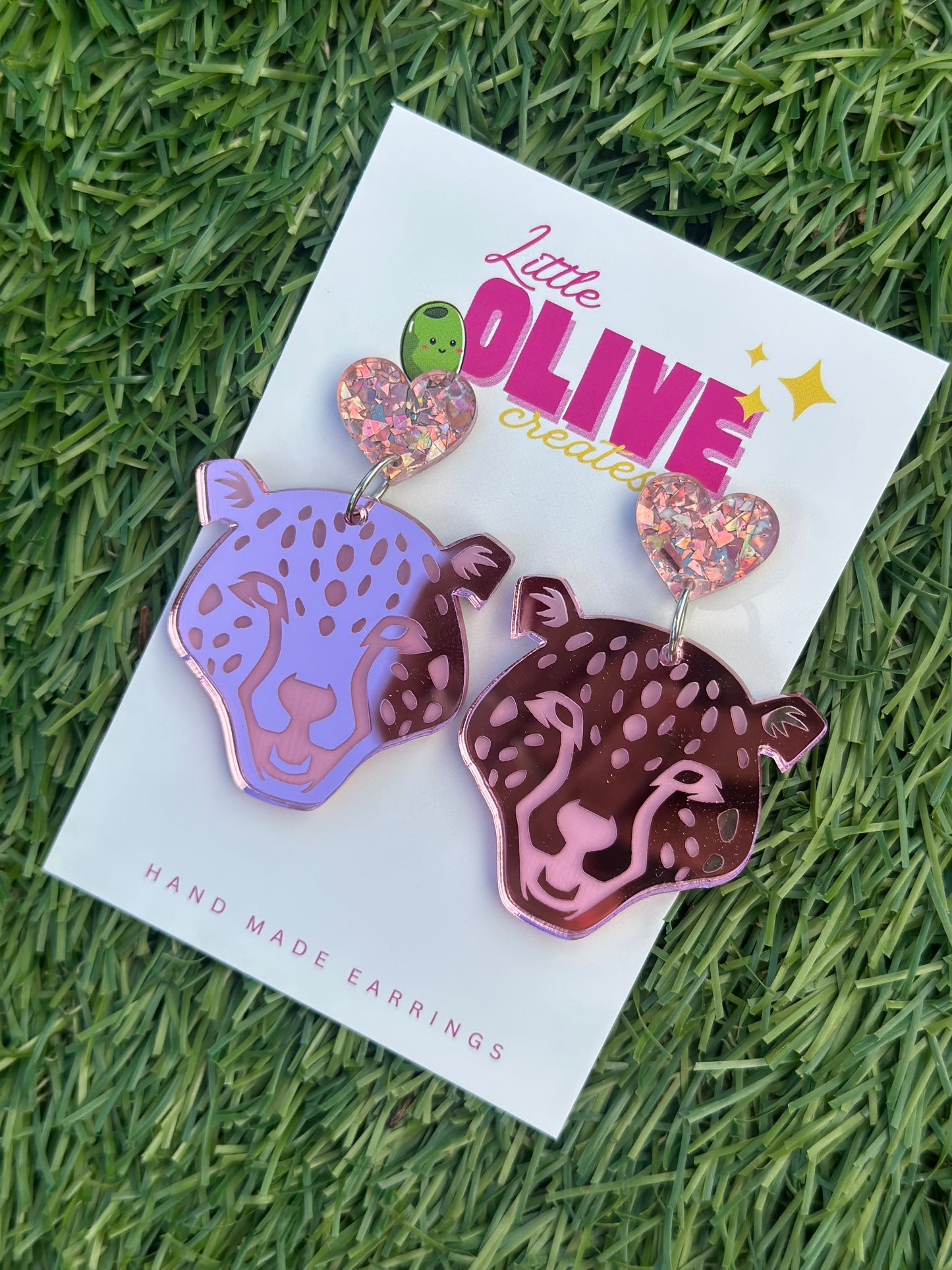 Pink Mirror Cheetah Dangle Earrings | Funky Acrylic Statement Earrings | Lightweight Hypoallergenic Jewelry