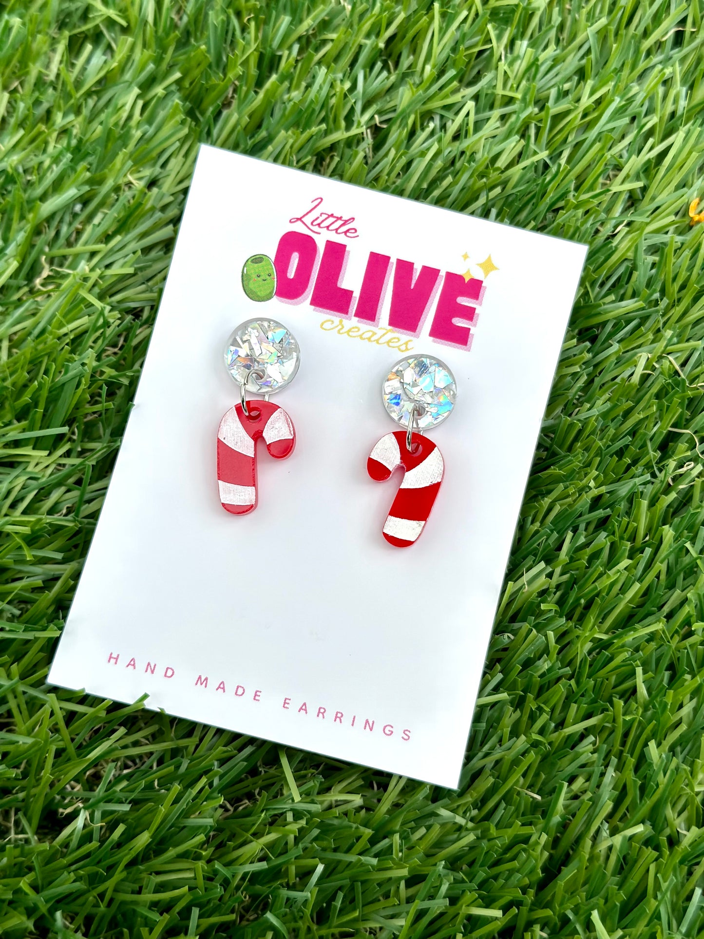 Hand-Painted Candy Cane Mini Dangle Earrings 🎄🍬