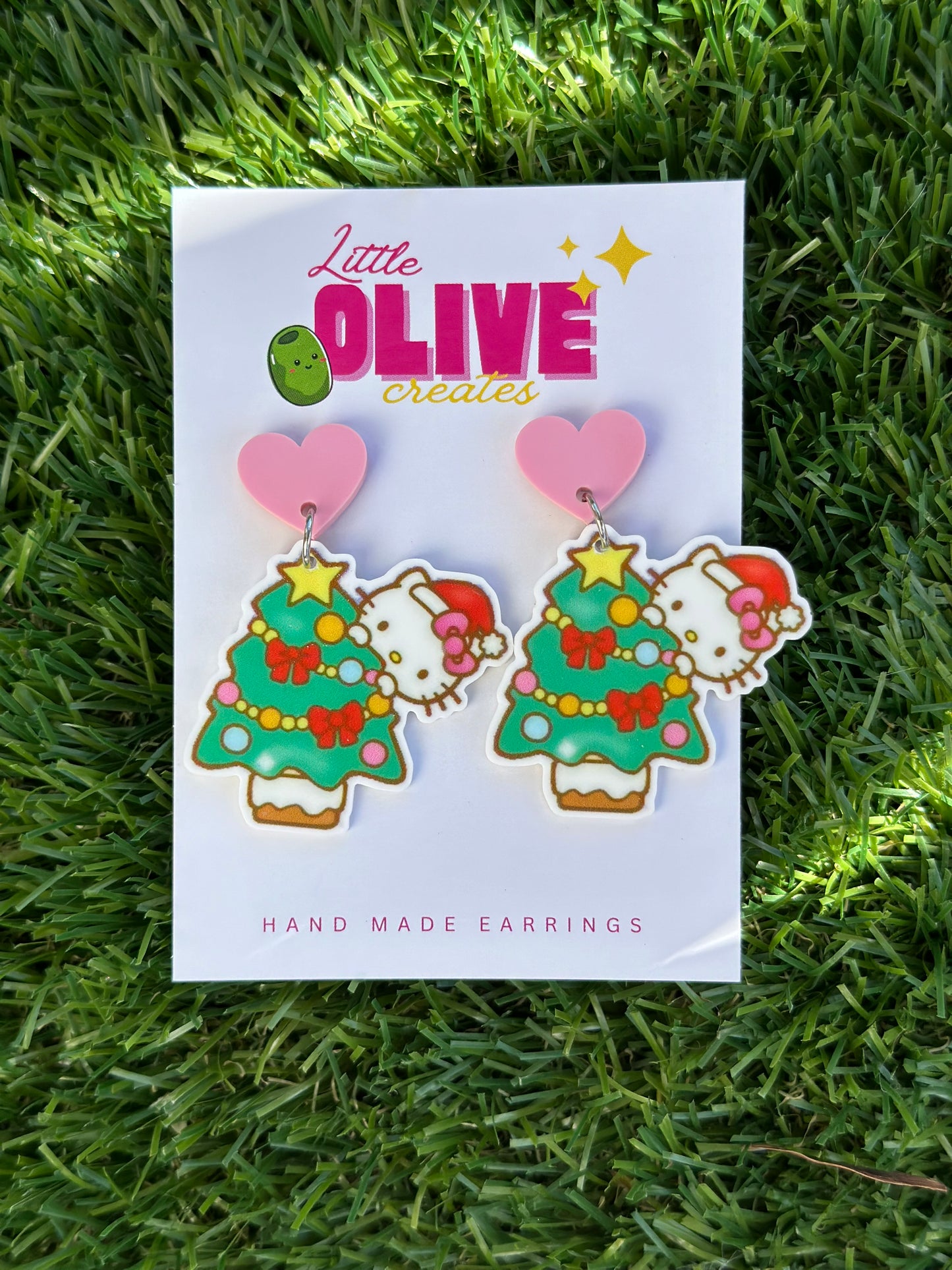 Hello Kitty Christmas Tree Dangle Earrings - Festive and Cute Holiday Jewelry 🎄🎀