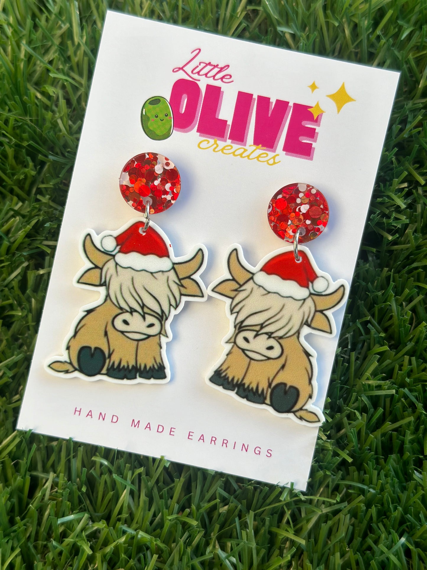 Highland Cow Christmas Dangle & Stud Earrings – Festive Fun! 🎄🐮
