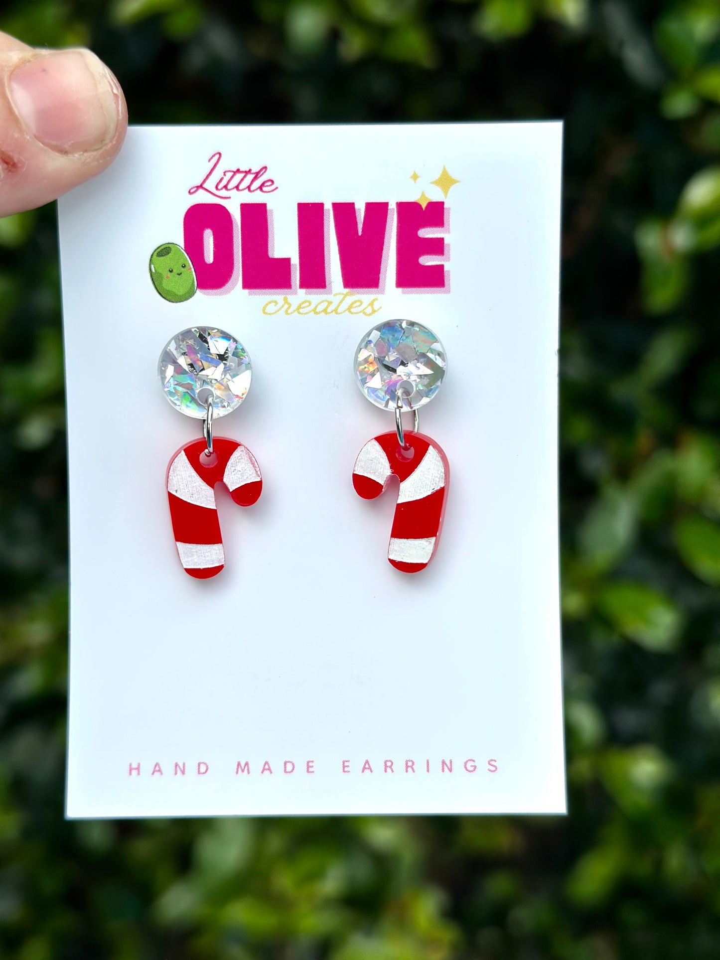 Hand-Painted Candy Cane Mini Dangle Earrings 🎄🍬