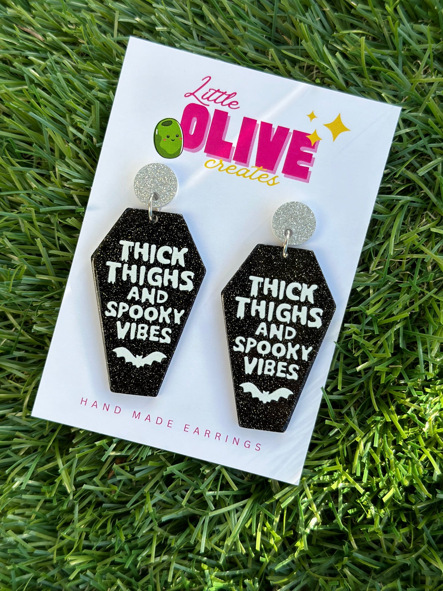 Thick Thighs and Spooky Vibes" Cute Halloween Coffin Earrings