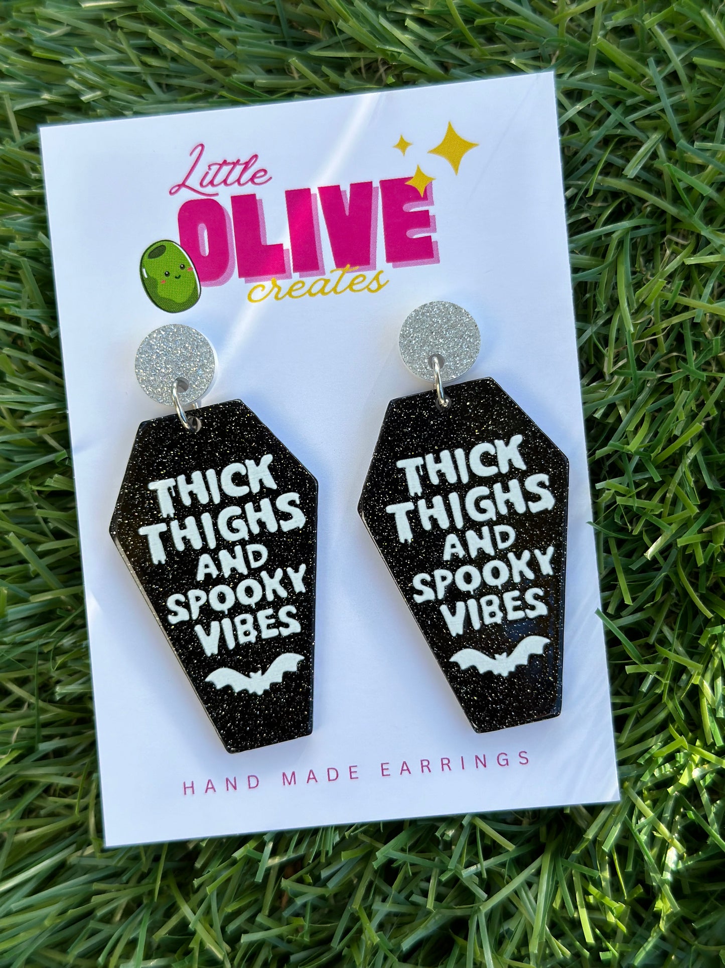 Thick Thighs and Spooky Vibes" Cute Halloween Coffin Earrings