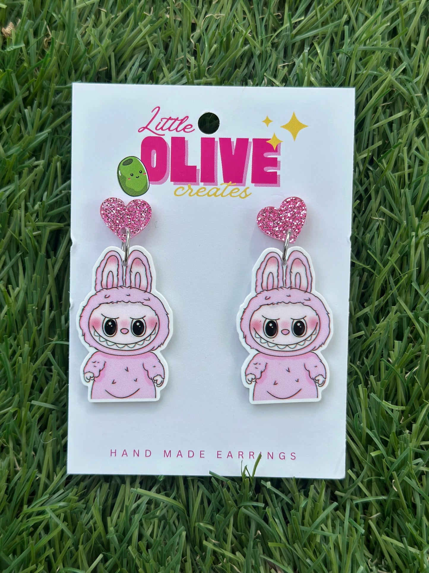 Pink Labubu Doll Dangle or Stud Earrings