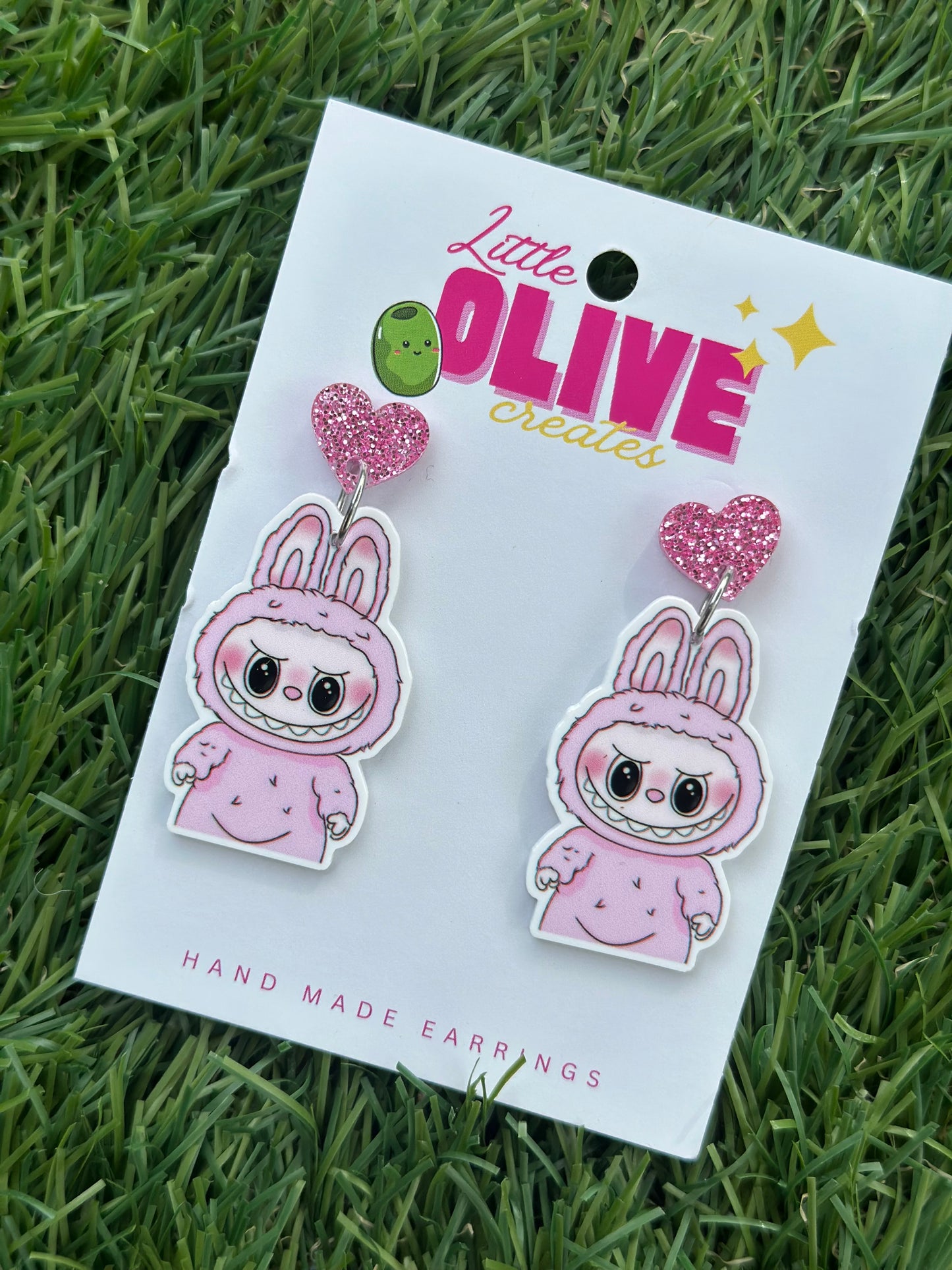 Pink Labubu Doll Dangle or Stud Earrings