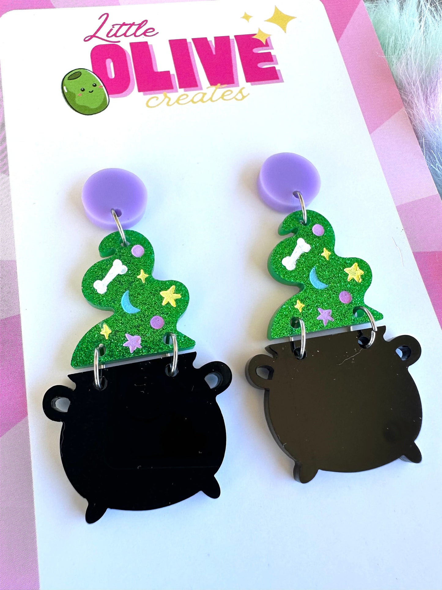 Mystical Witch's Cauldron Dangle Earrings for Spooky Halloween Style!