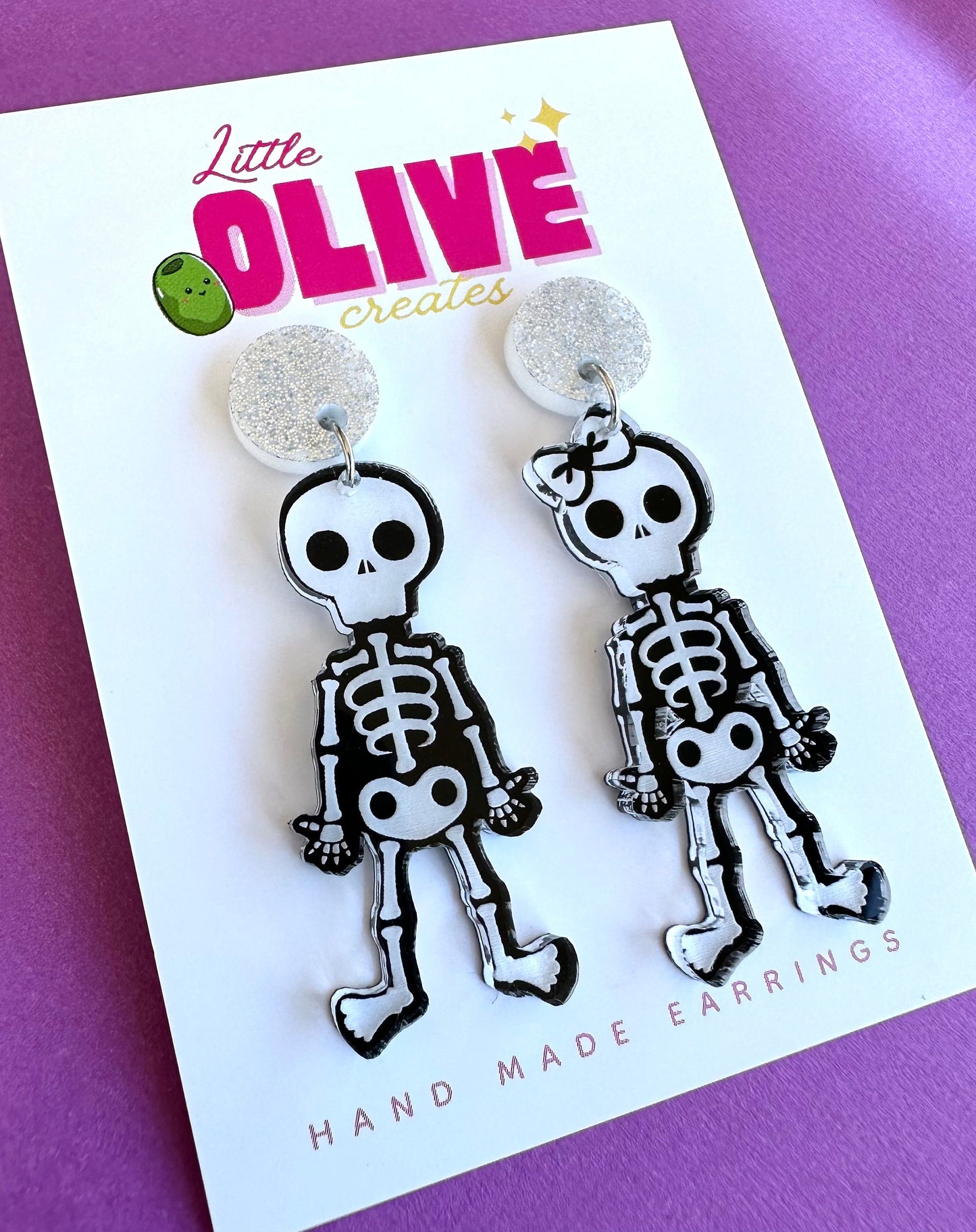 Spooky Boy and Girl Skeleton Dangle Earrings - Halloween Charm!