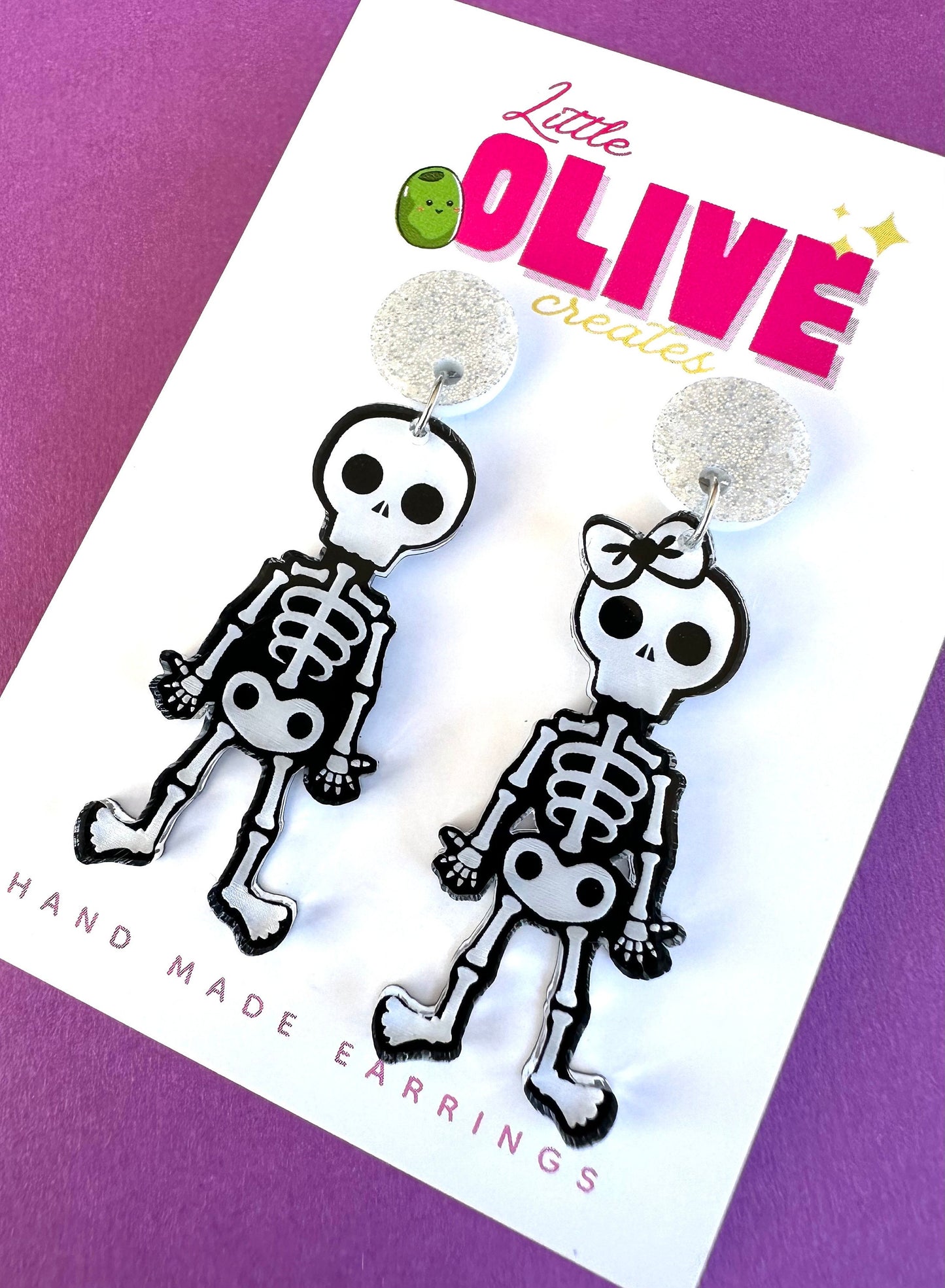 Spooky Boy and Girl Skeleton Dangle Earrings - Halloween Charm!