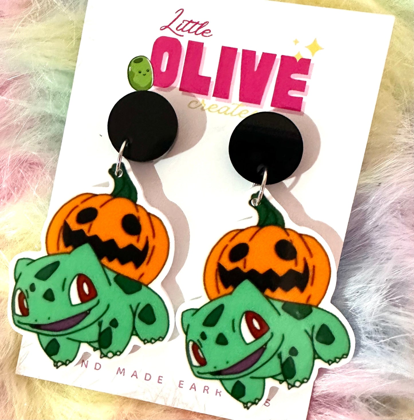 Bulbasaur Pumpkin Halloween Earrings with Hypoallergenic Posts