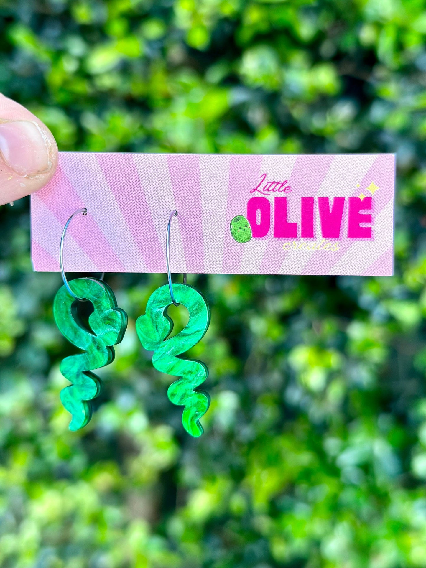 Galactic Green Snake Hoop Dangle Earrings - Cosmic Serpentine Allure