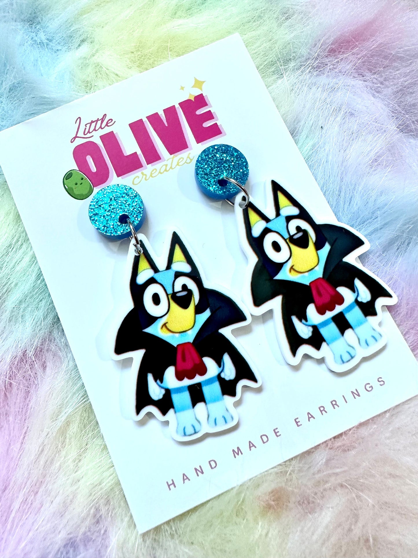 Bluey Halloween Earrings - Vampire Bluey and Witchy Bluey and Bingo