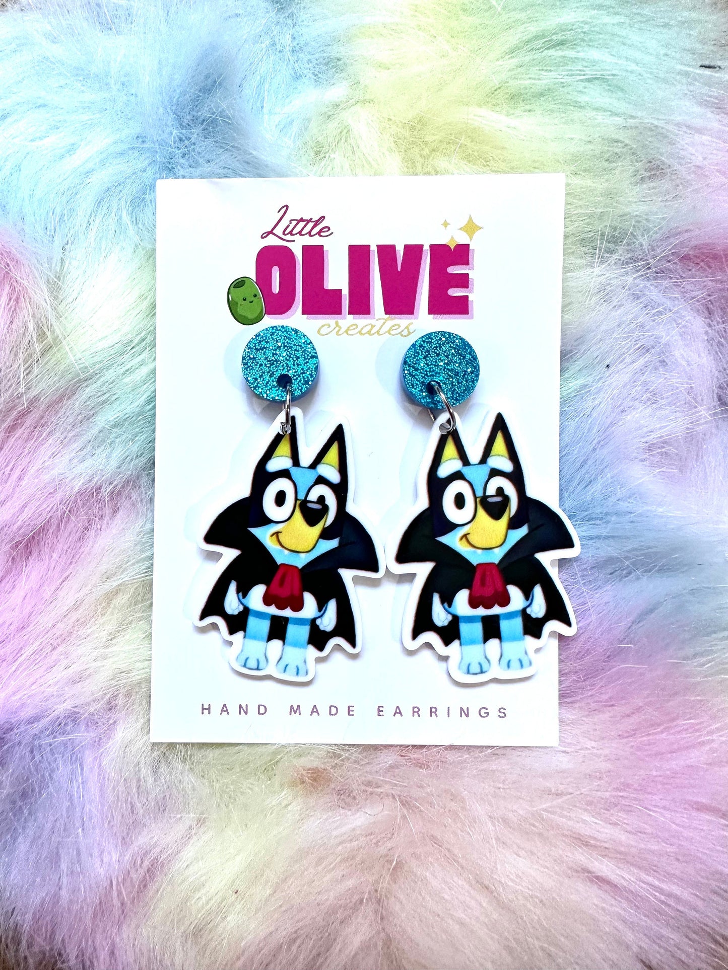 Bluey Halloween Earrings - Vampire Bluey and Witchy Bluey and Bingo