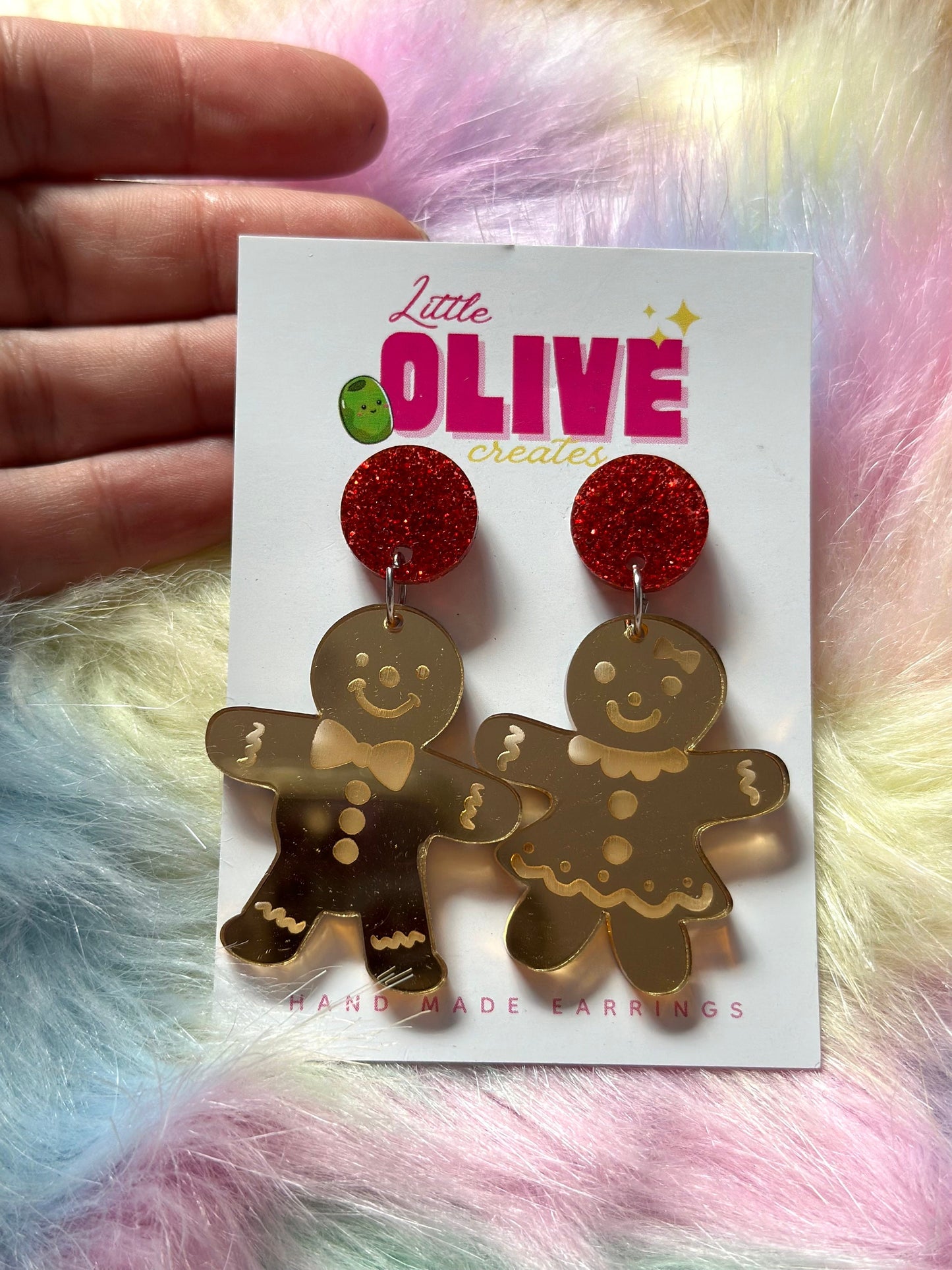 Gorgeous Gold Mirror Mr. and Mrs. Gingerbread Christmas Cookies Earrings - Sweet Holiday Duo