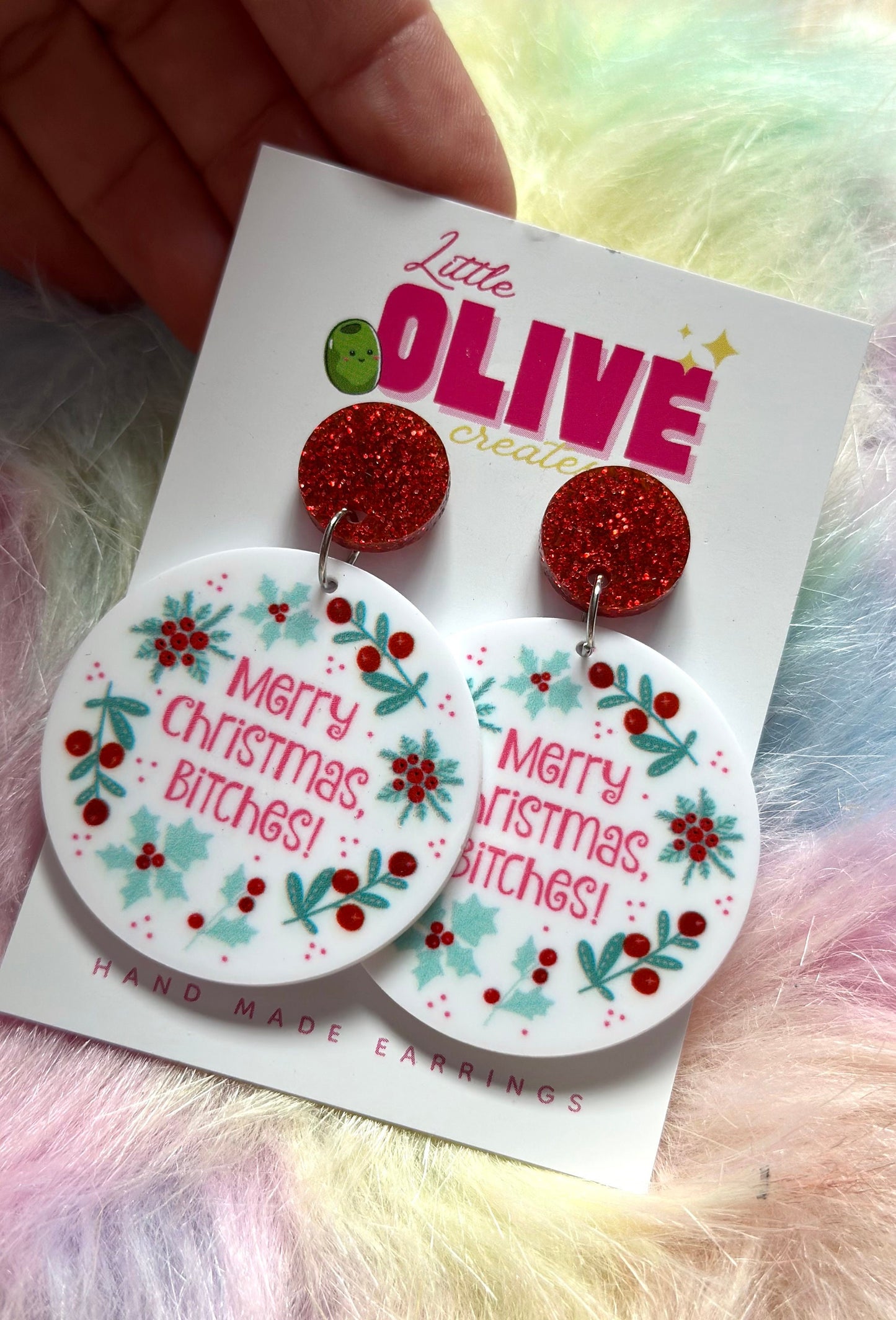 Novelty Christmas Earrings - 'Merry Christmas B****es' - Bold and Sassy Holiday Statement