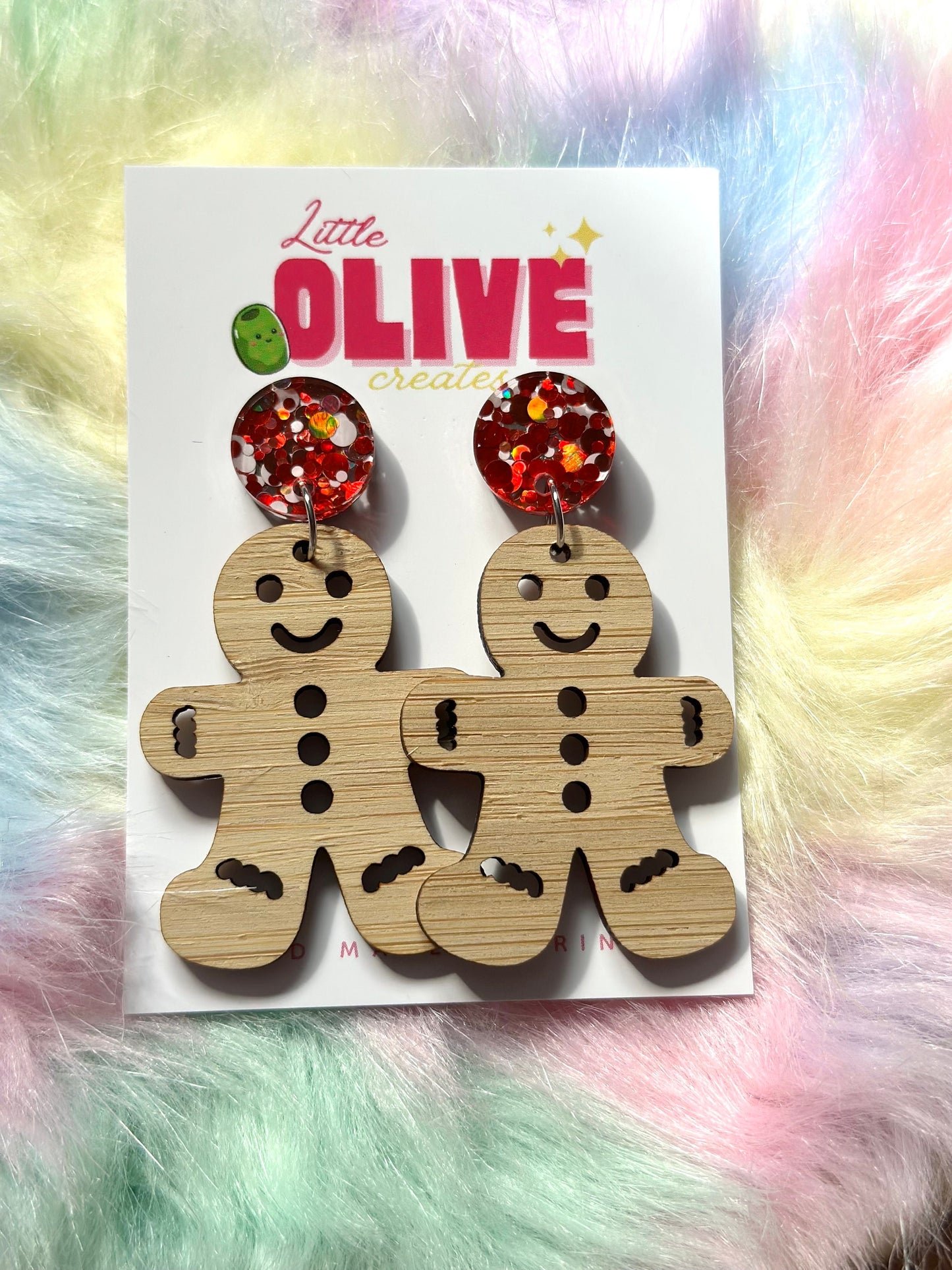 Bamboo Wood Gingerbread Christmas Earrings - Rustic Festive Charm in Two Colourways