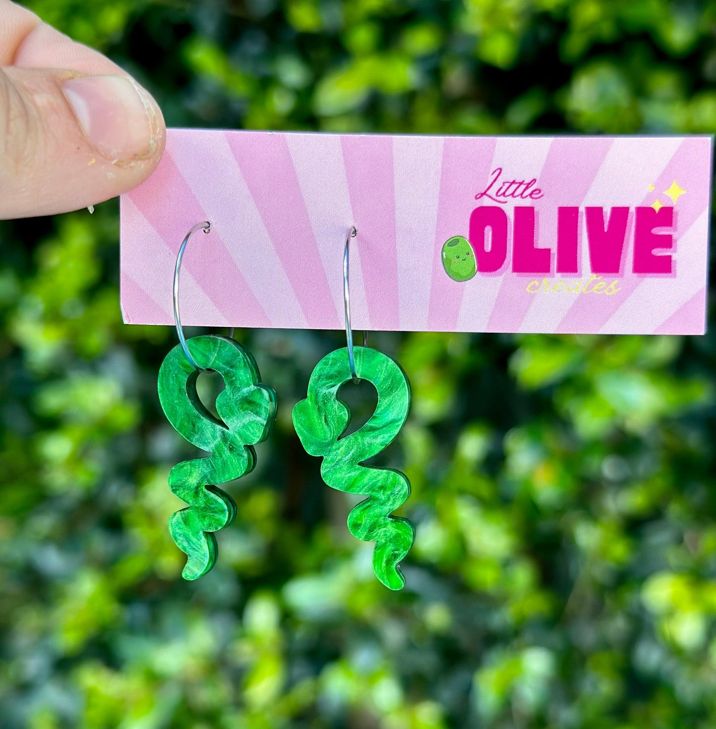 Galactic Green Snake Hoop Dangle Earrings - Cosmic Serpentine Allure