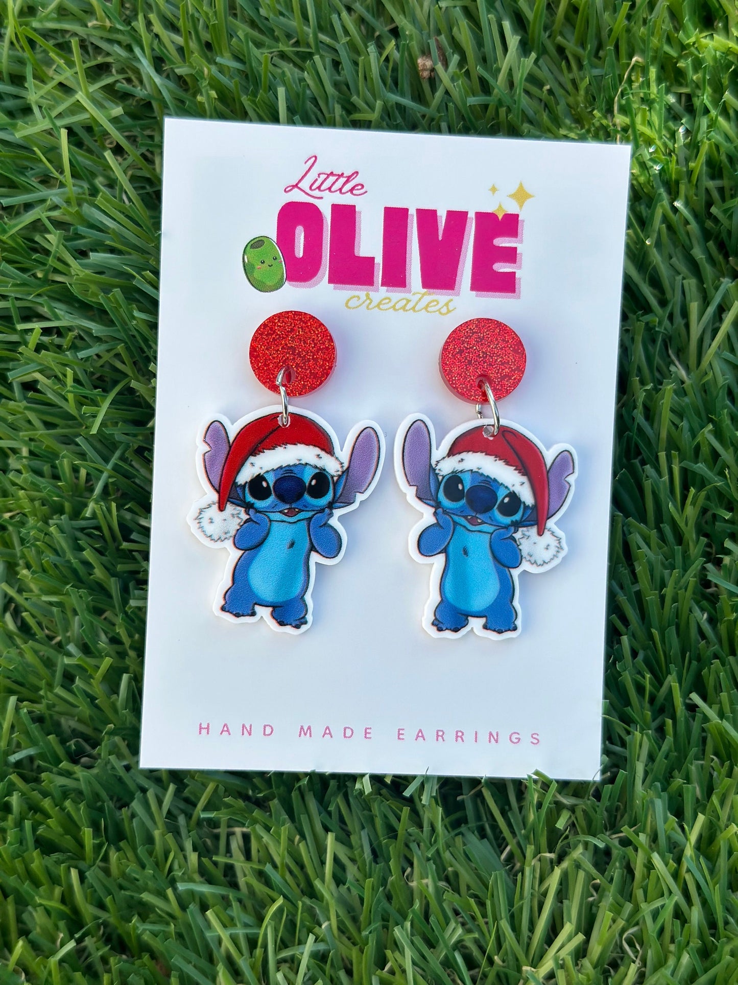 Santa Stitch Earrings - Choose Your Style: Studs or Dangles!