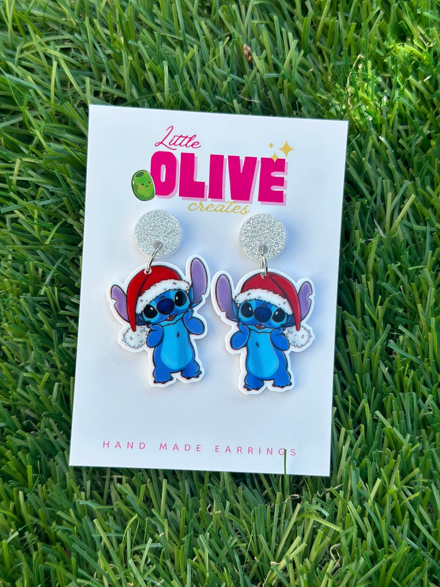 Santa Stitch Earrings - Choose Your Style: Studs or Dangles!