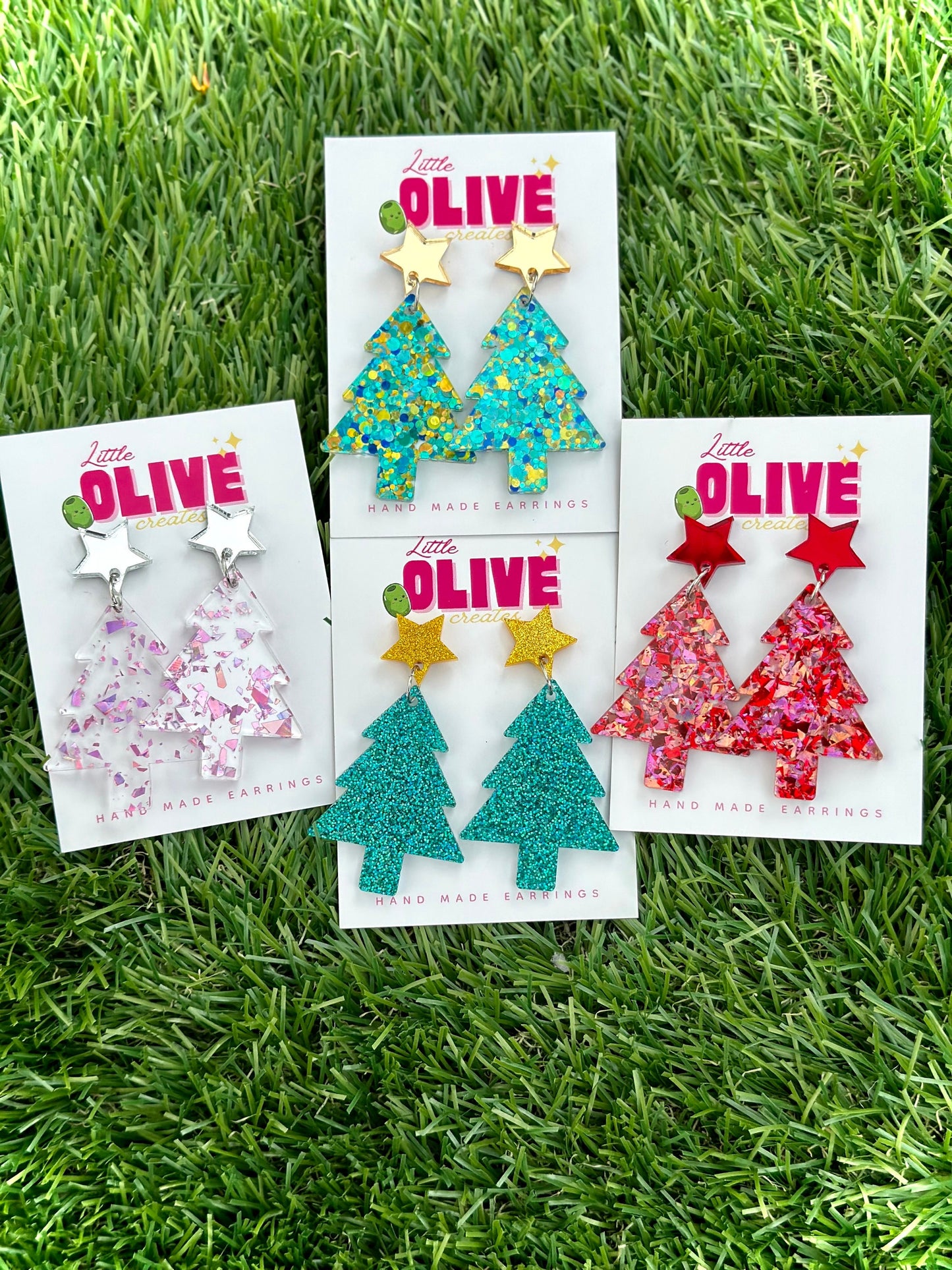 Gorgeous Glitzy Glitter Christmas Tree Dangle Earrings - Festive Variety Pack