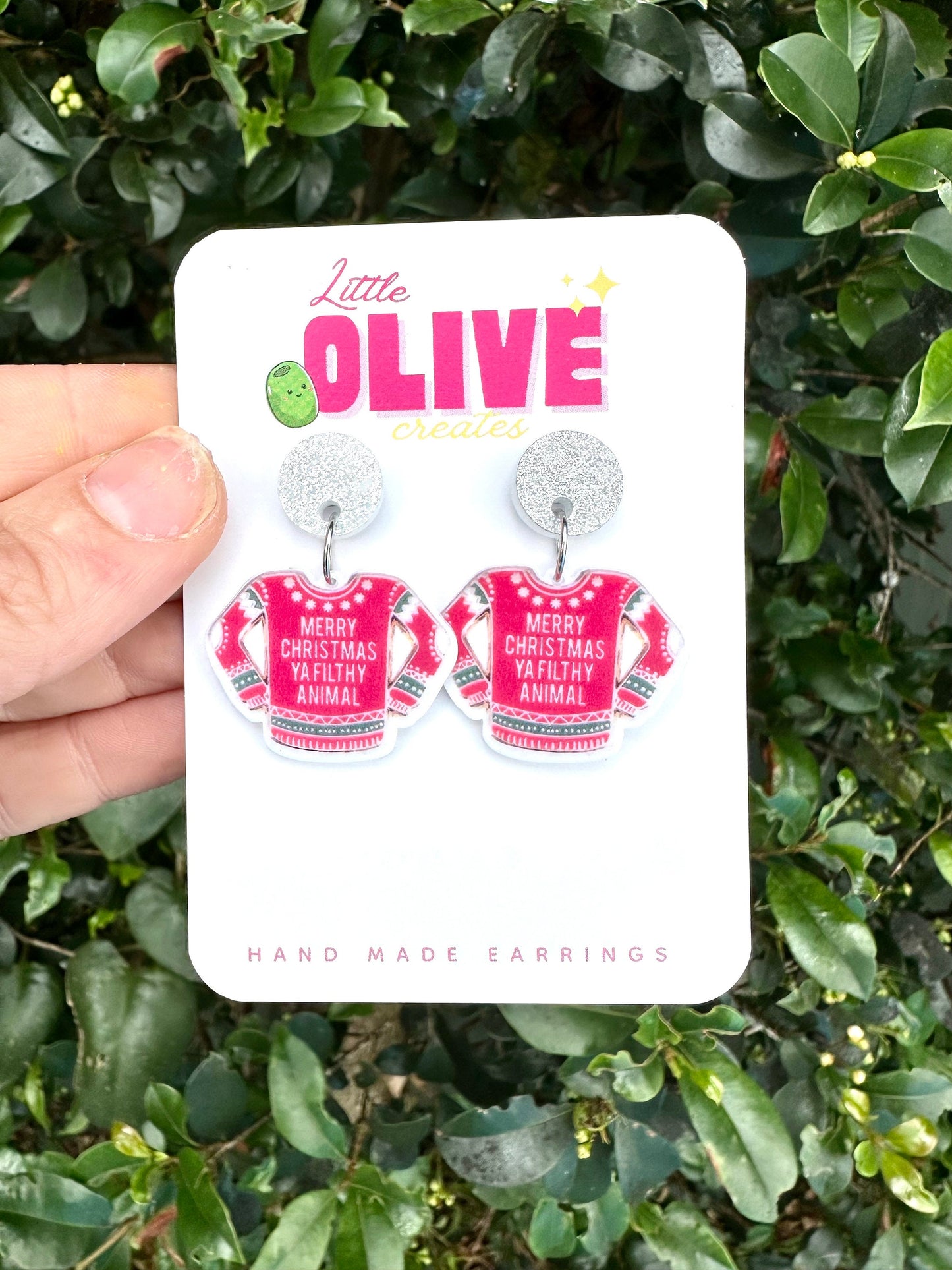 Merry Christmas Ya Filthy Animal' Mini Dangle Earrings - Home Alone Inspired Festive Humour