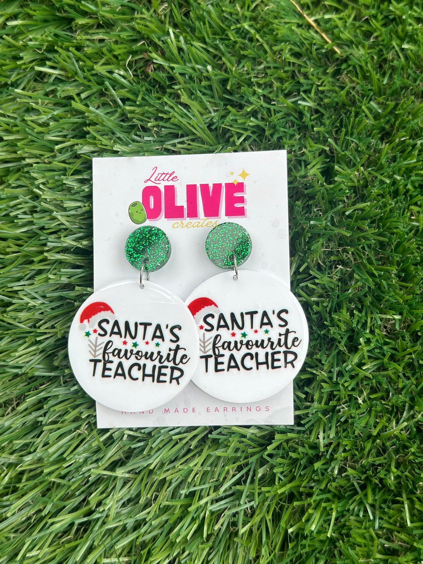 Festive Teacher Earrings - 'Santa's Favourite Teacher' Dangle Delight