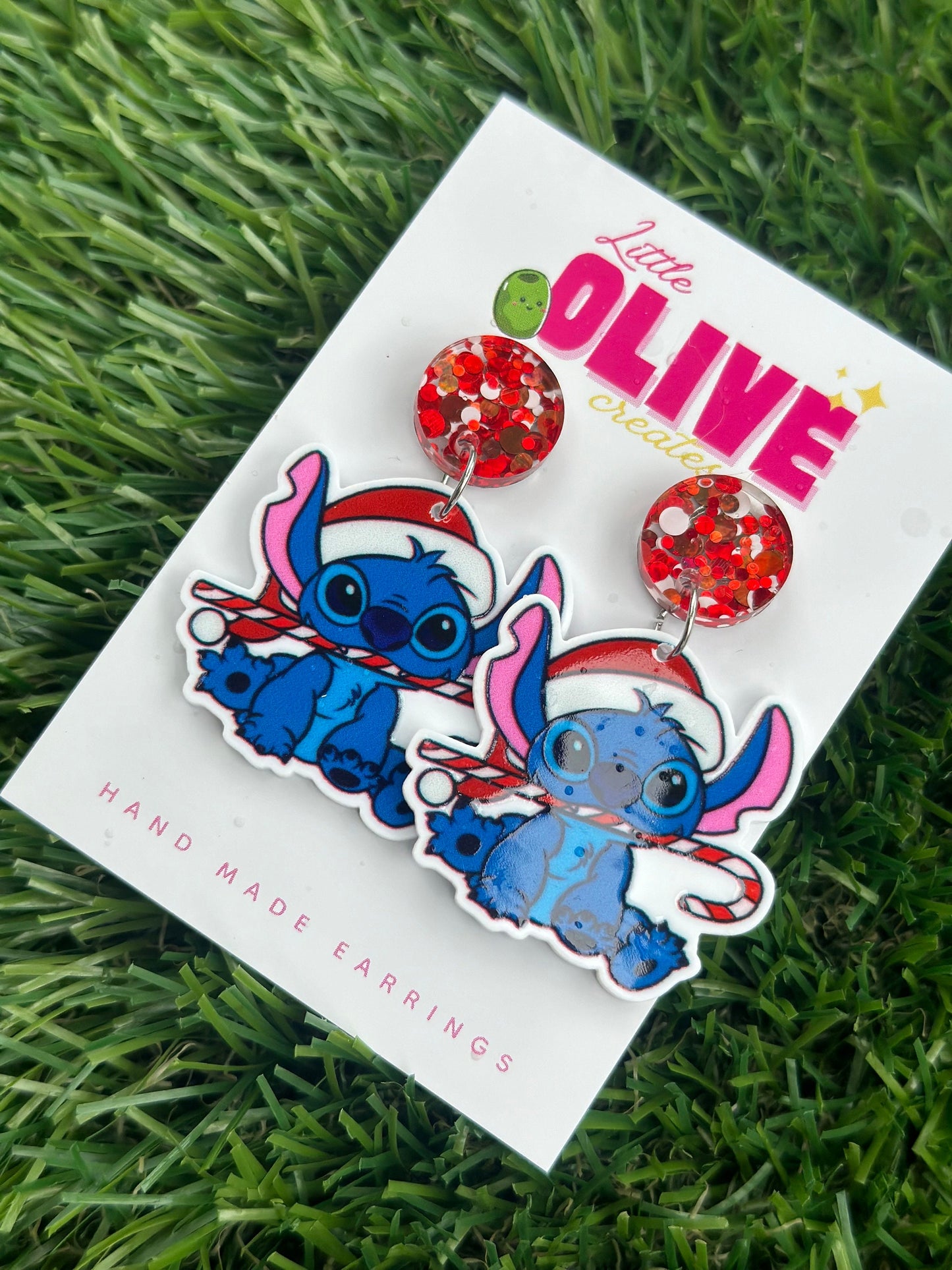 Cute Stitch Christmas Candy Cane Earrings - Magic for the Holidays