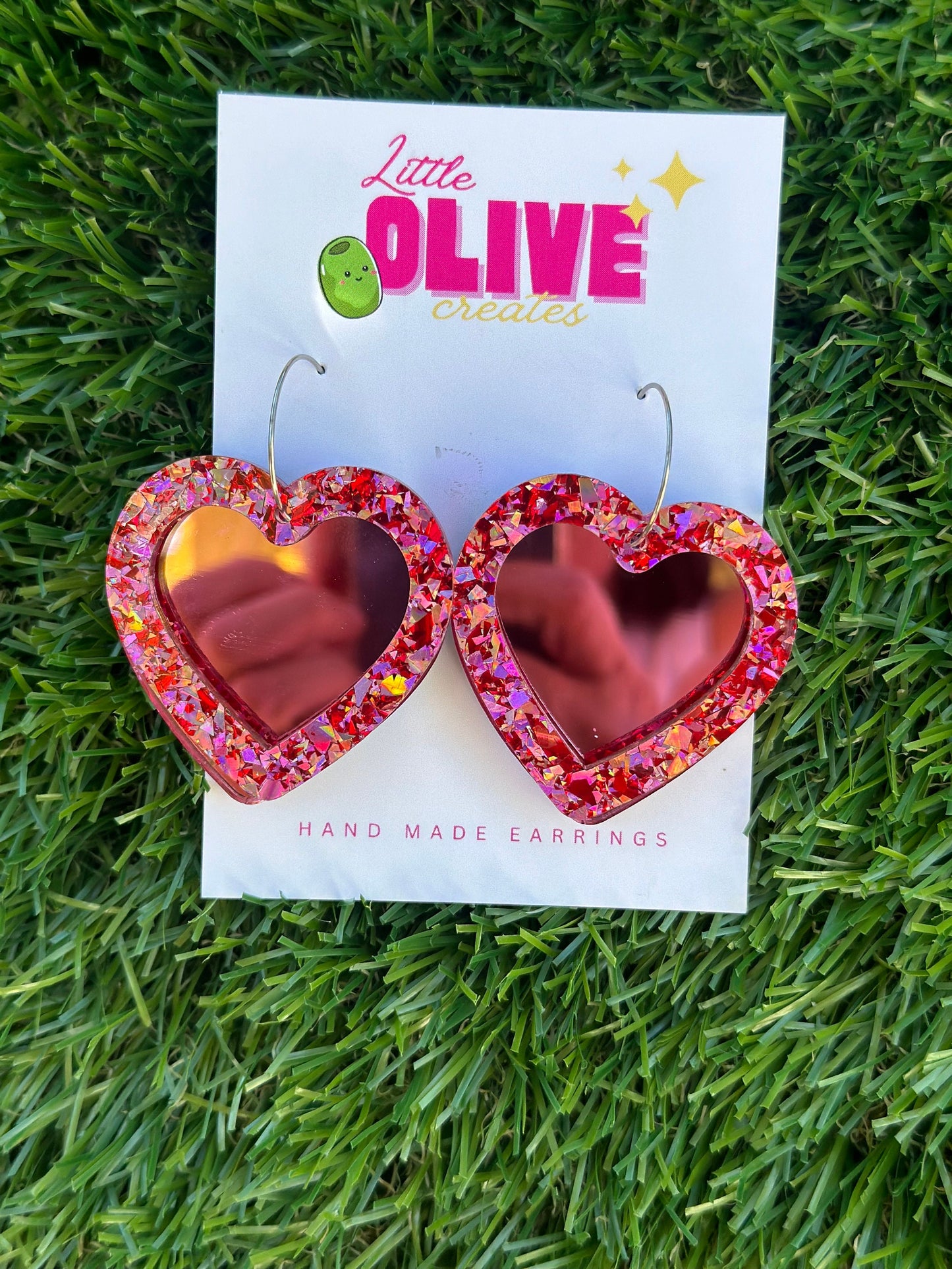 Heartfelt Elegance: Pink Mirror & Glitter Double-Layered Valentine's Earrings