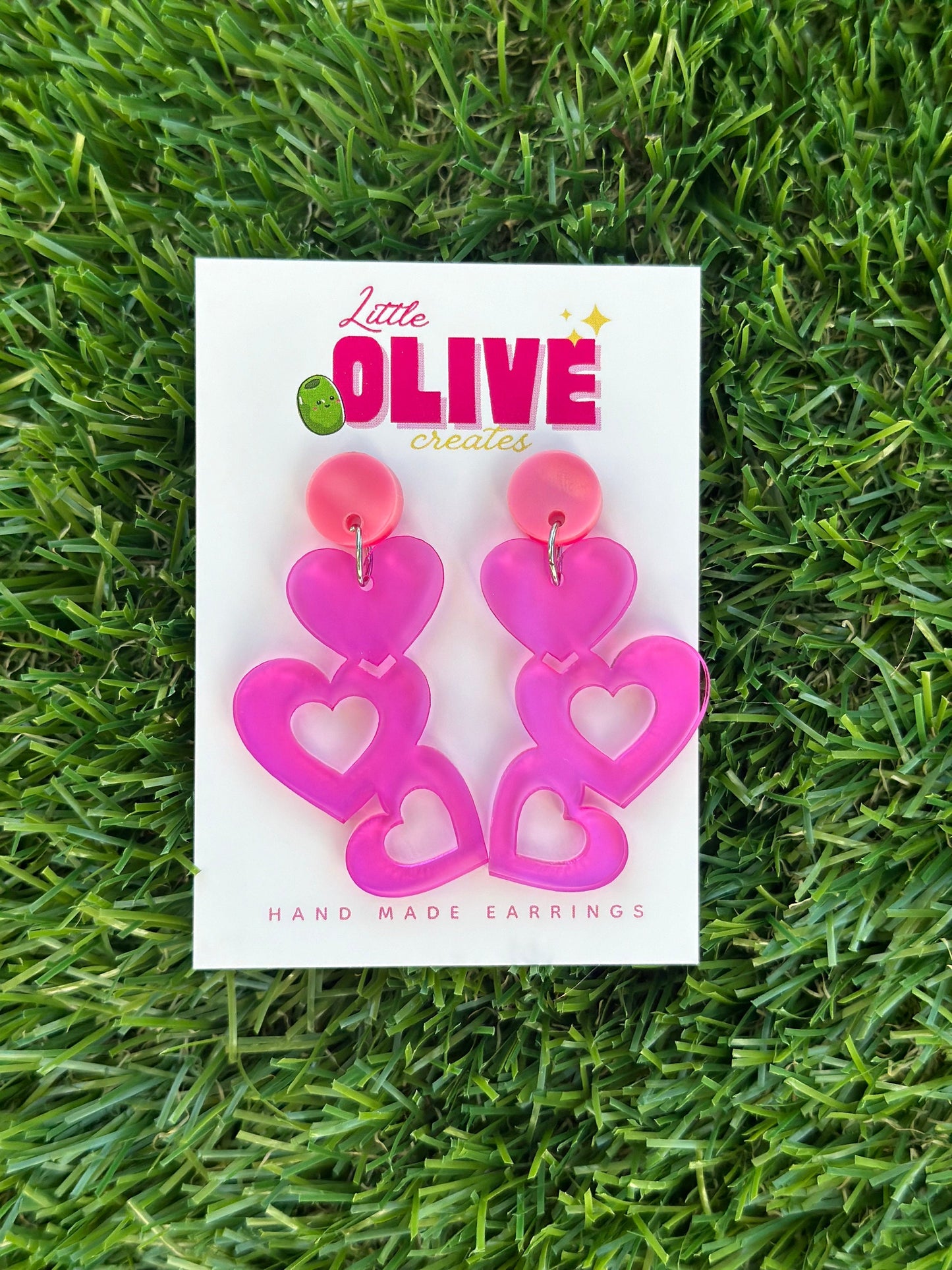 Barbie Inspired Glitter Trio Heart Dangle Earrings - Glamorous Sparkle