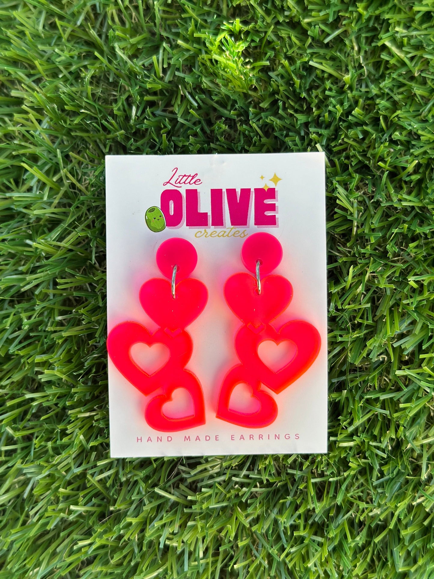 Barbie Inspired Glitter Trio Heart Dangle Earrings - Glamorous Sparkle