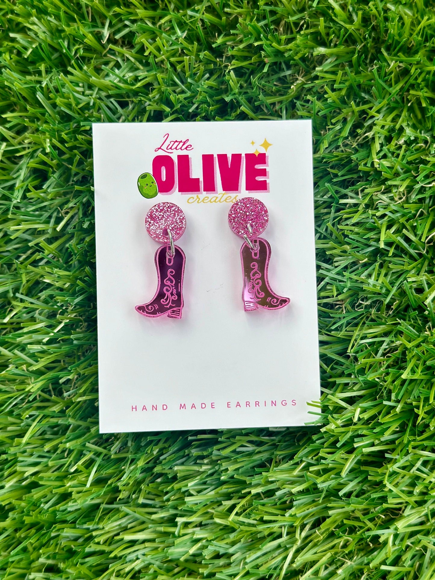 Yee-haw!!! Gold Mirror Cowboy Boots Dangle Earrings - Western Glamour
