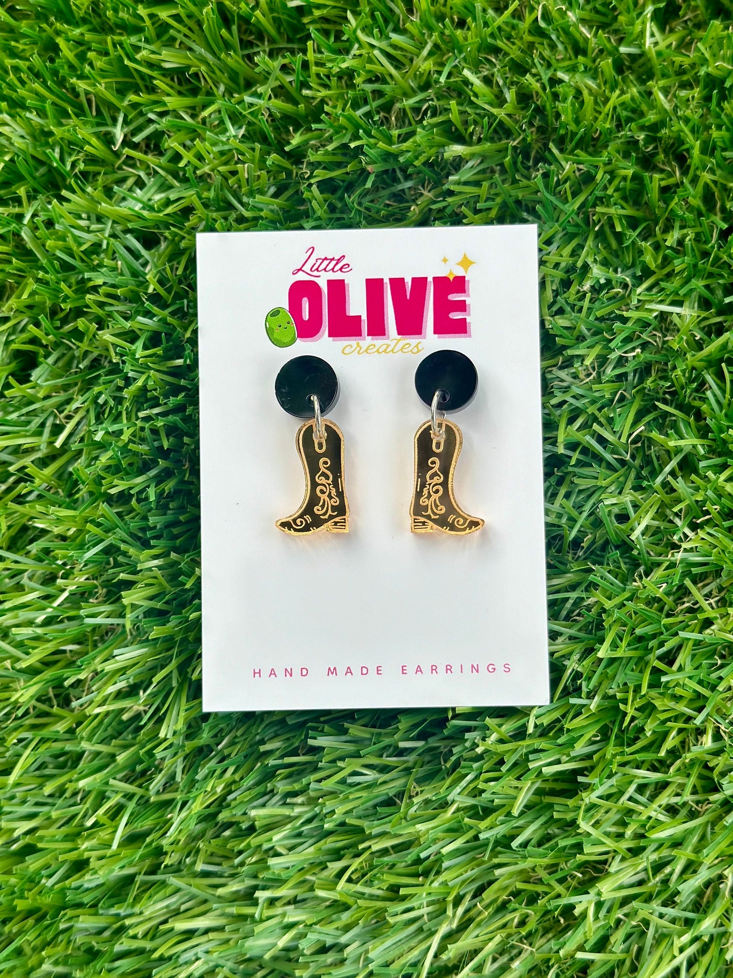 Yee-haw!!! Gold Mirror Cowboy Boots Dangle Earrings - Western Glamour