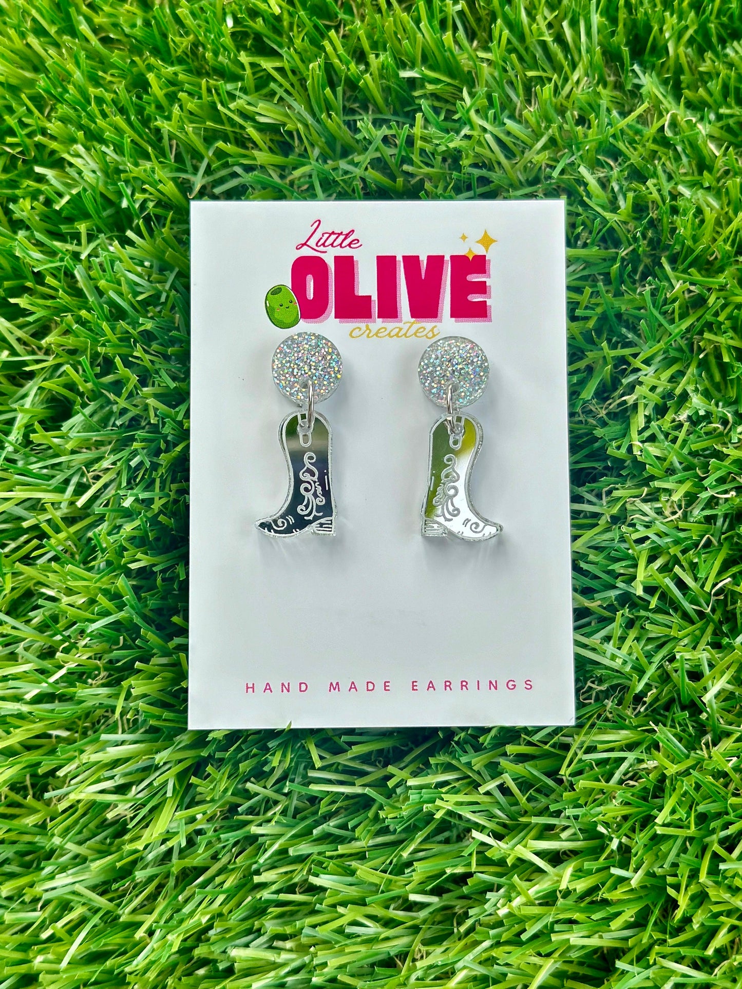 Yee-haw!!! Gold Mirror Cowboy Boots Dangle Earrings - Western Glamour