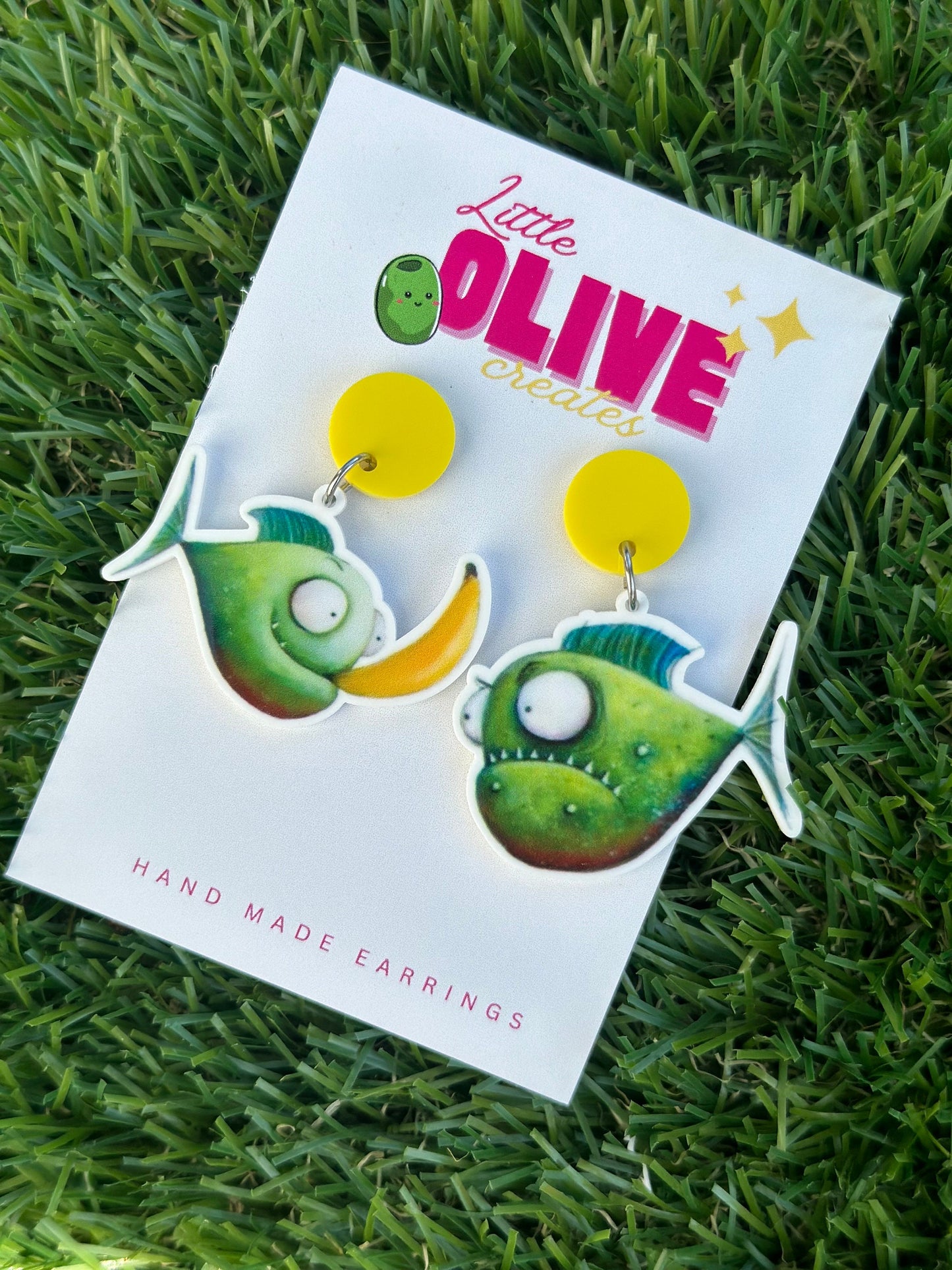 Playful 'Piranhas Don't Eat Bananas' Teacher Earrings – Book Week Delight!