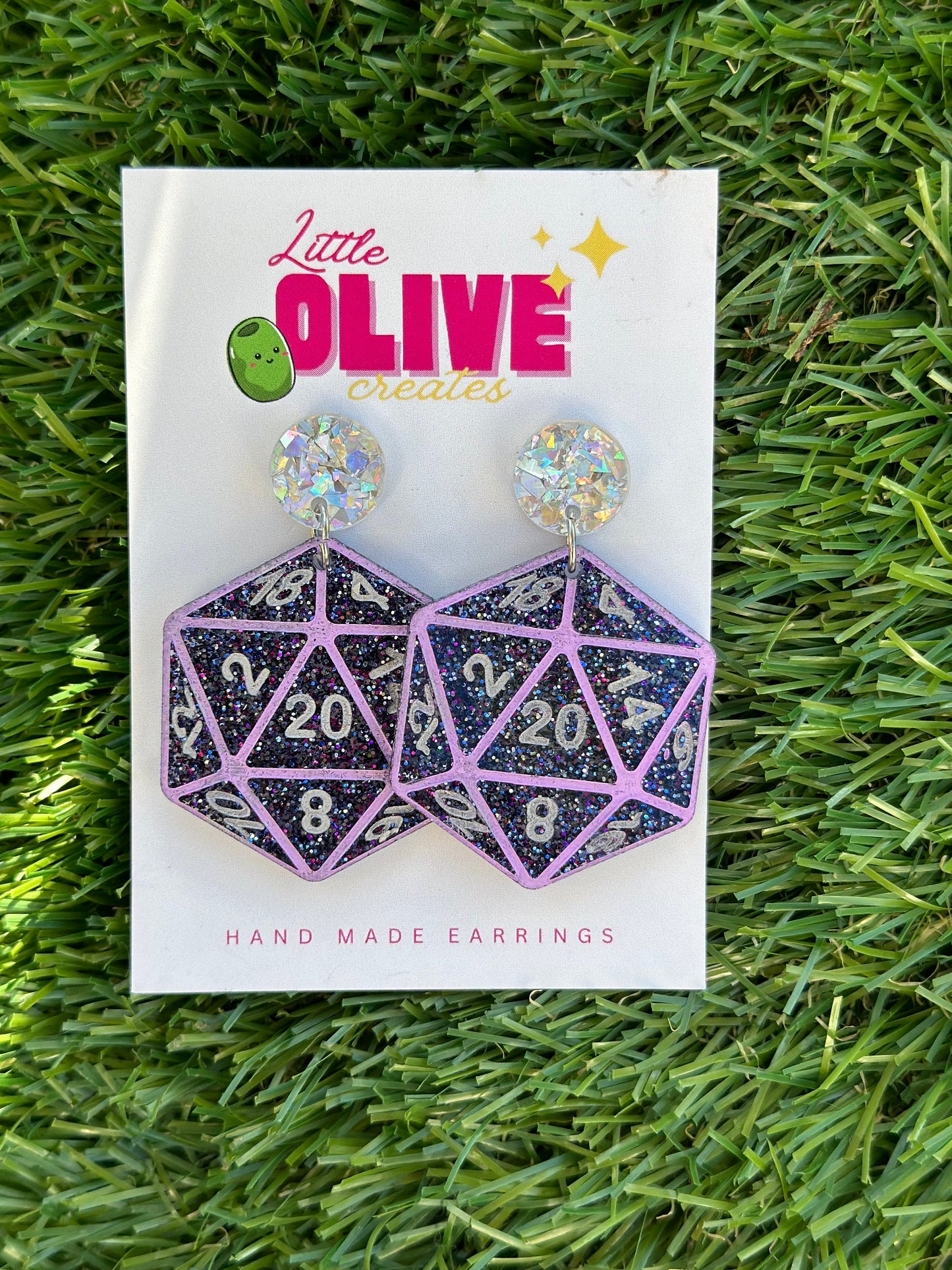 Empower Your Quest with Dungeons and Dragons Hand Painted Acrylic D20 Dice Earrings! Choose from 3 Designs!