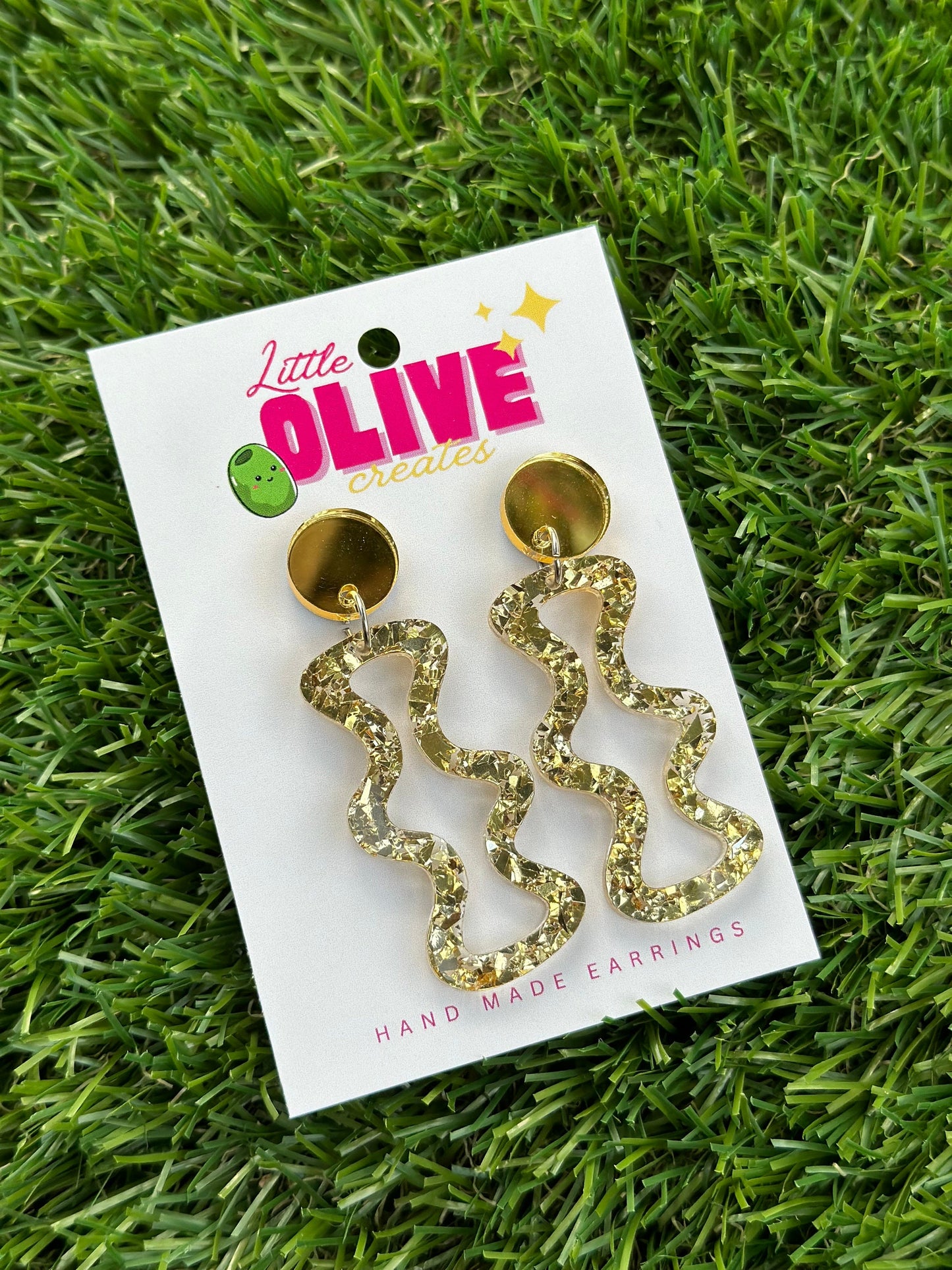 Shimmering Gold Glitter Drop Dangle Earrings