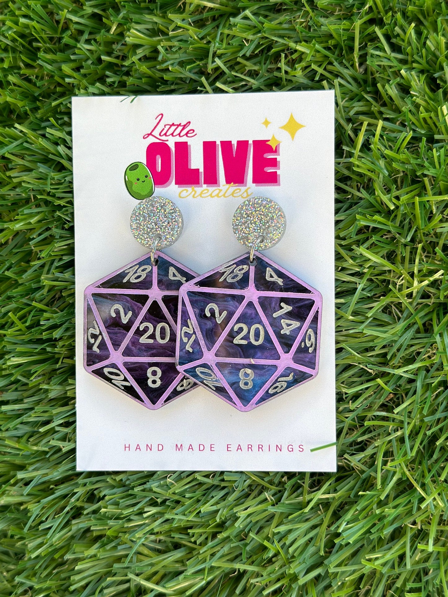 Empower Your Quest with Dungeons and Dragons Hand Painted Acrylic D20 Dice Earrings! Choose from 3 Designs!