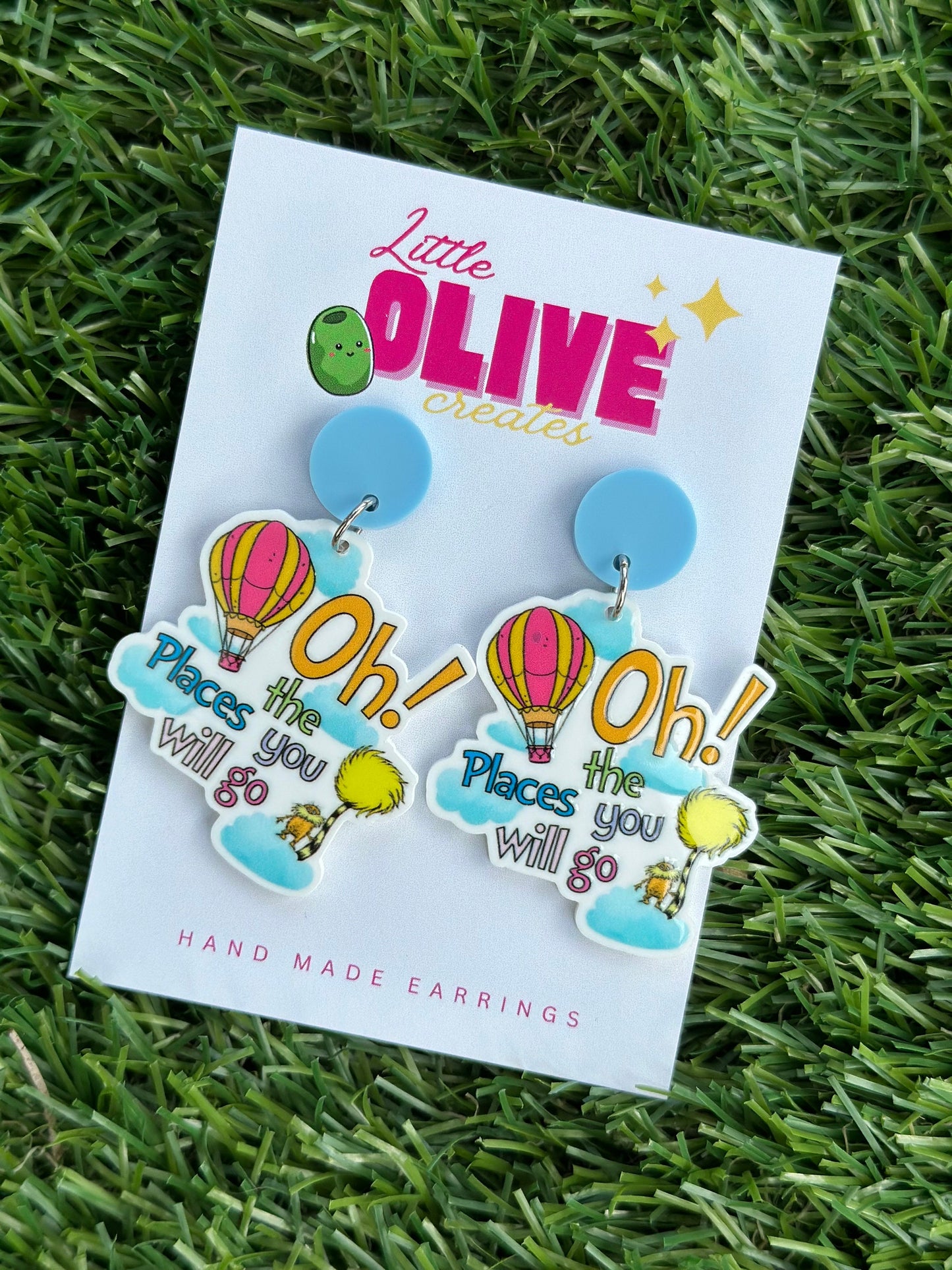 Whimsical Adventure: Dr. Seuss 'Oh The Places You'll Go' Dangle Earrings