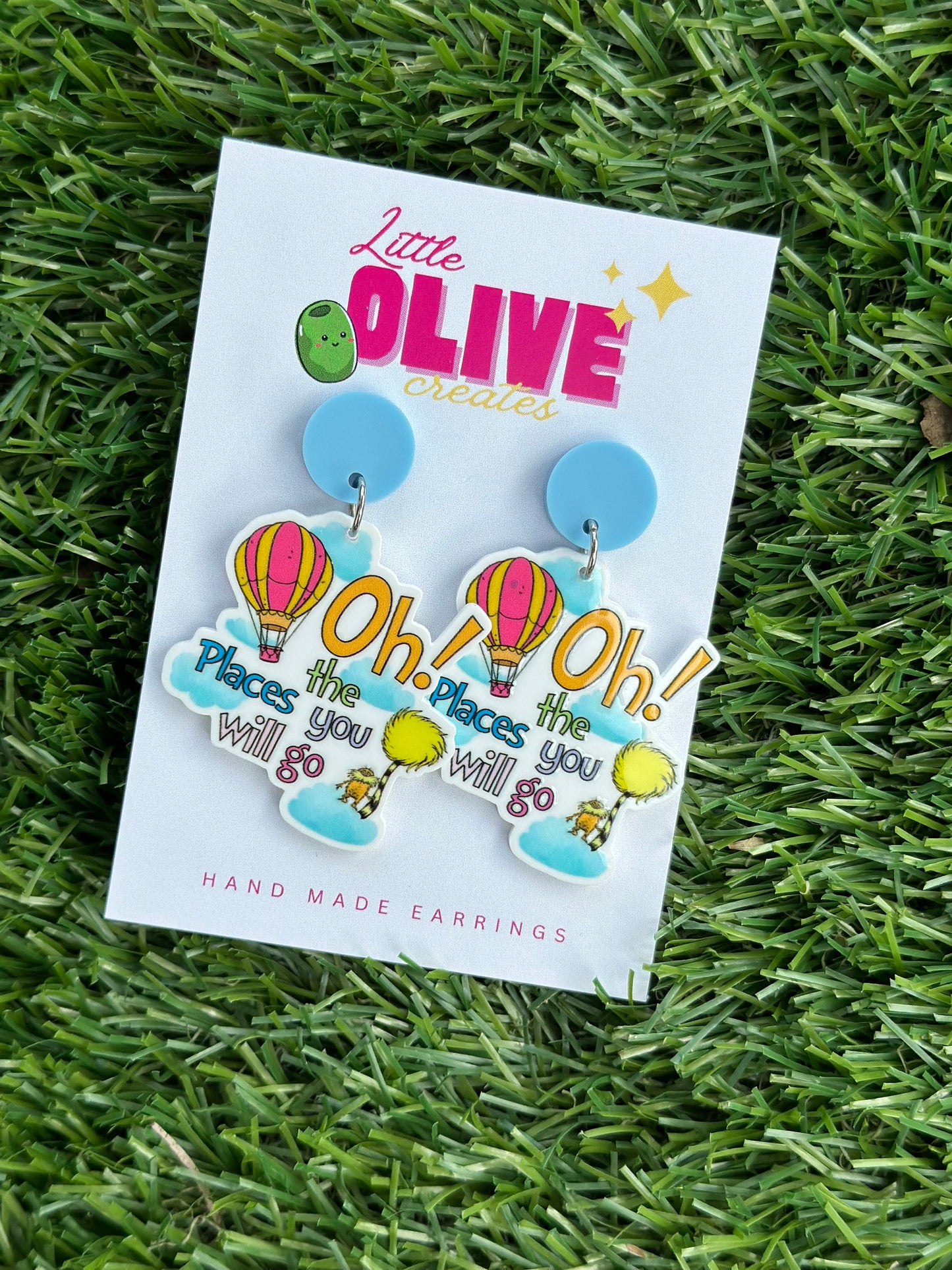 Whimsical Adventure: Dr. Seuss 'Oh The Places You'll Go' Dangle Earrings