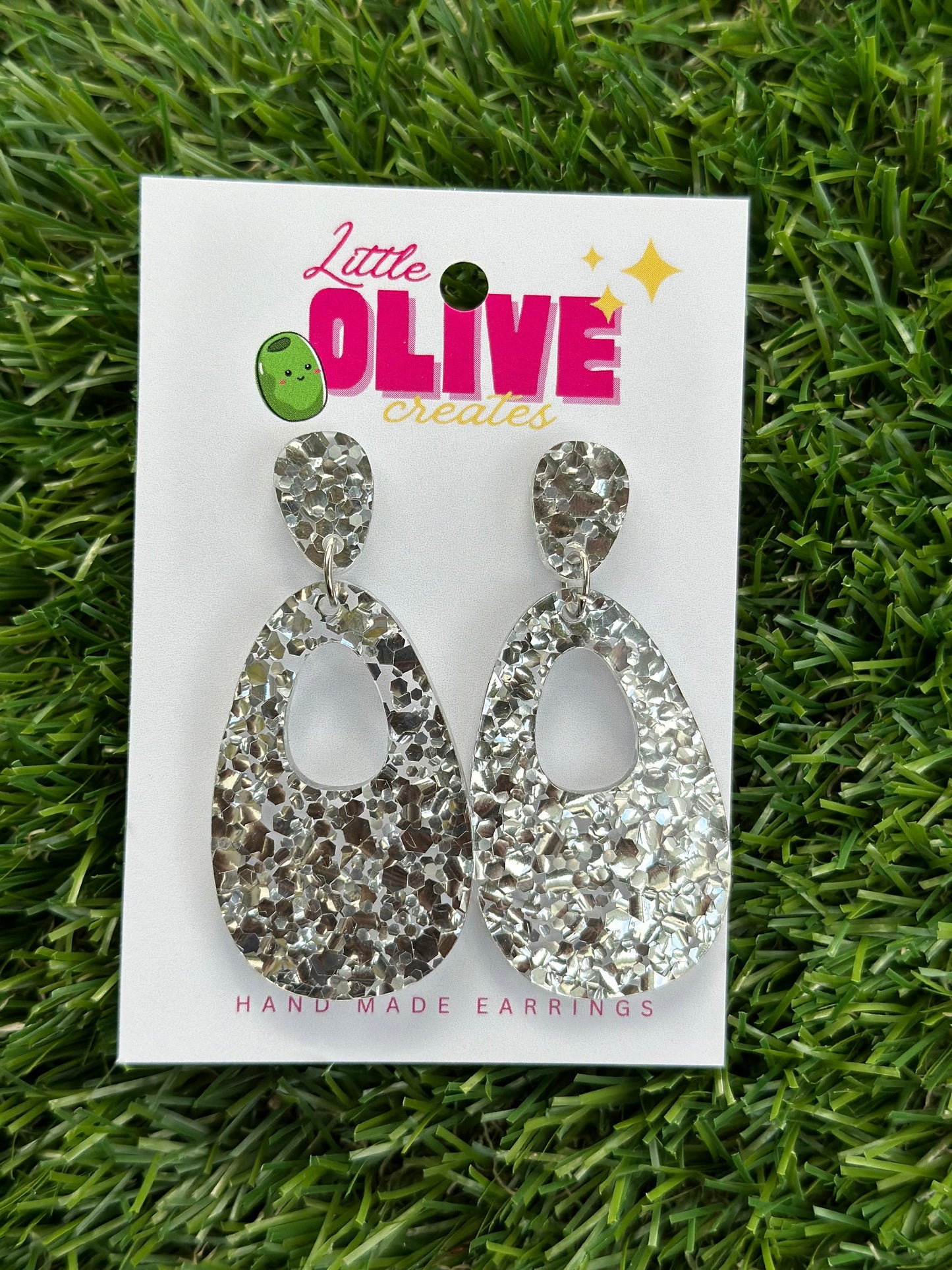 Shimmering Silver Glitter Drop Dangle Earrings