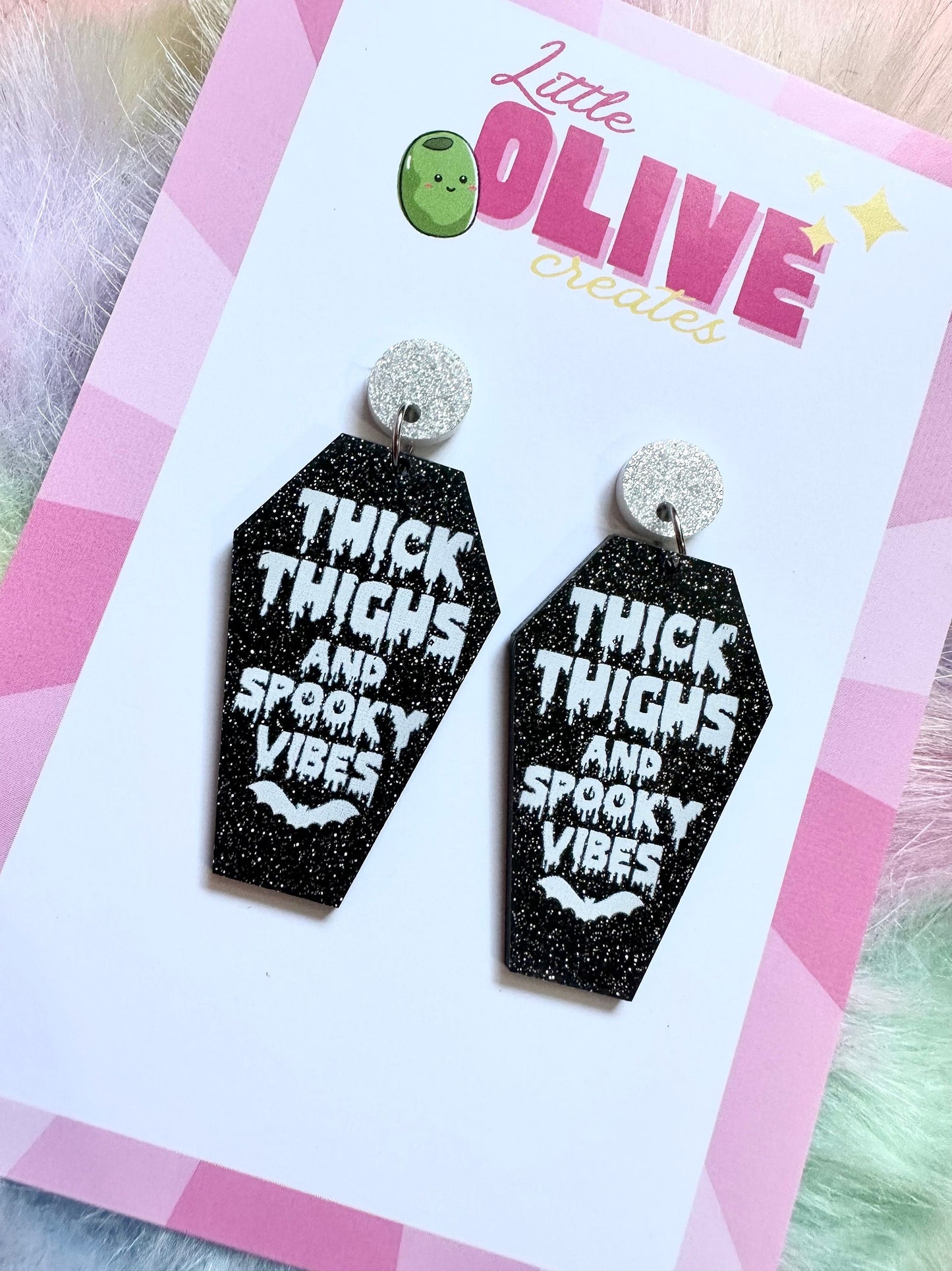 Thick Thighs and Spooky Vibes" Cute Halloween Coffin Earrings