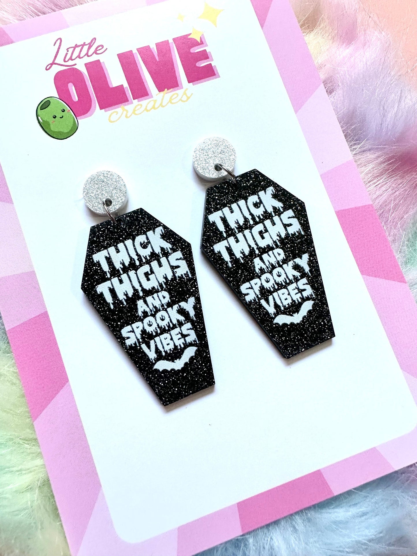 Thick Thighs and Spooky Vibes" Cute Halloween Coffin Earrings