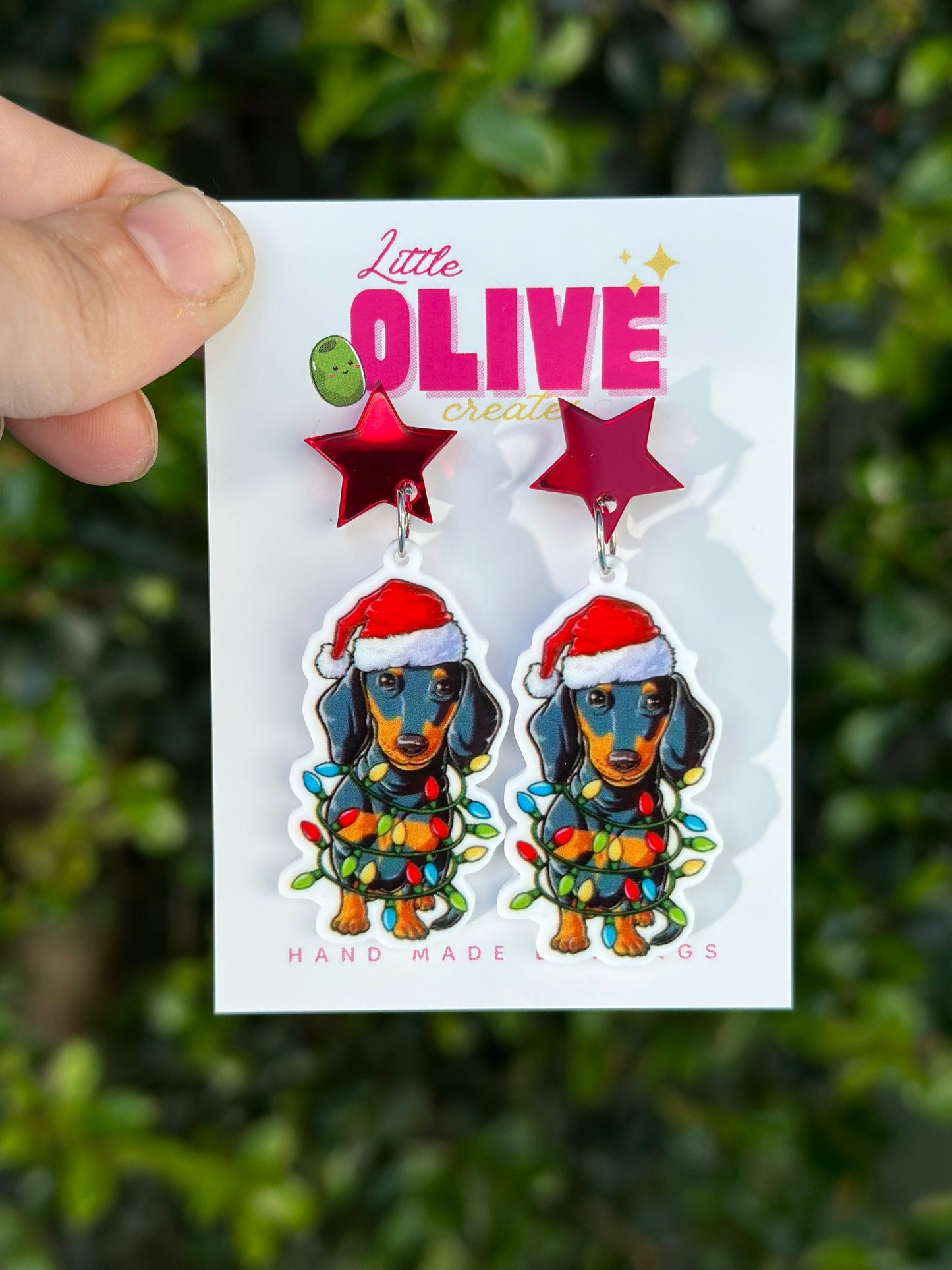 Super Cute Dachshund Christmas Earrings - Festive Holiday Pup