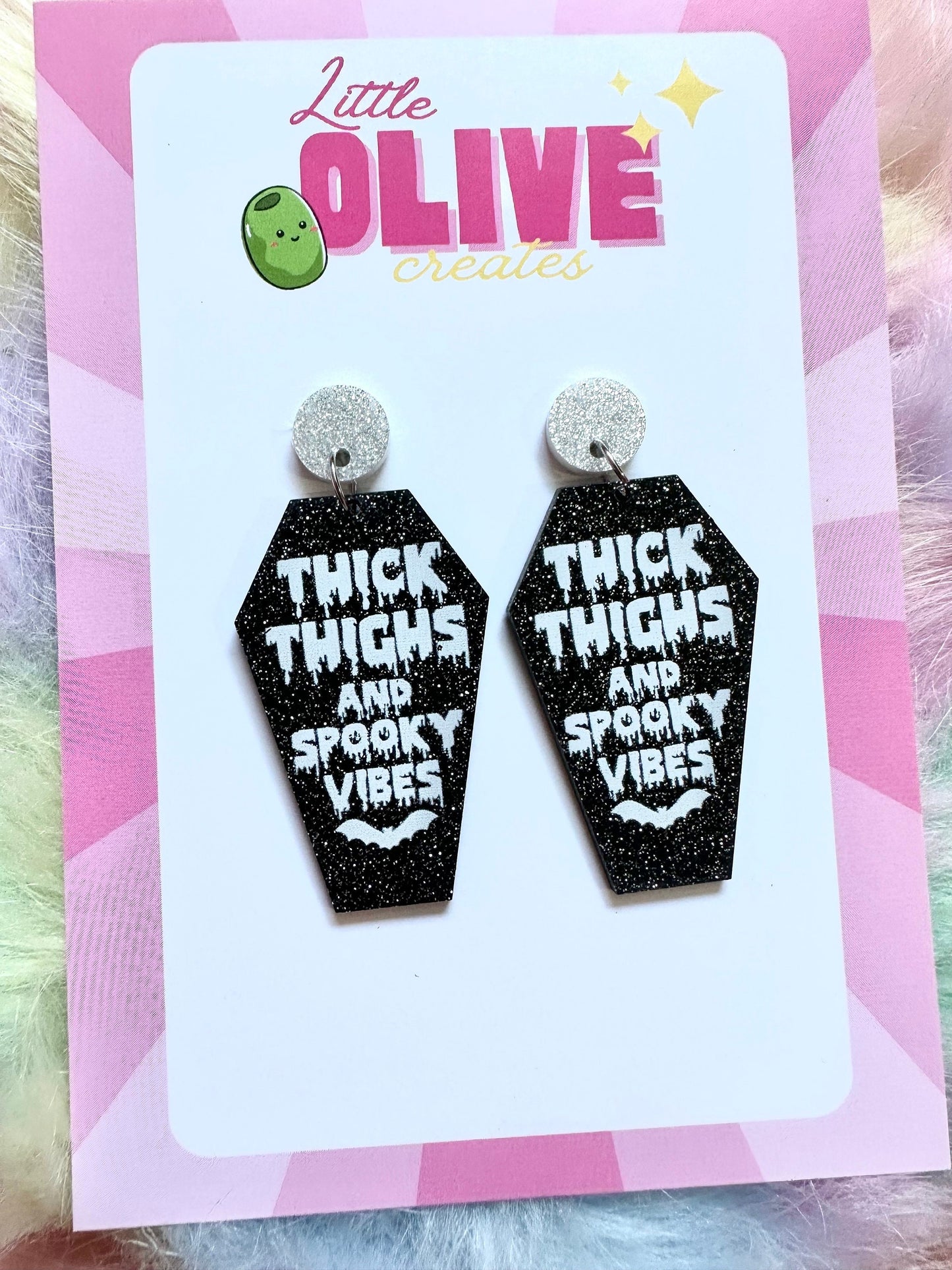 Thick Thighs and Spooky Vibes" Cute Halloween Coffin Earrings