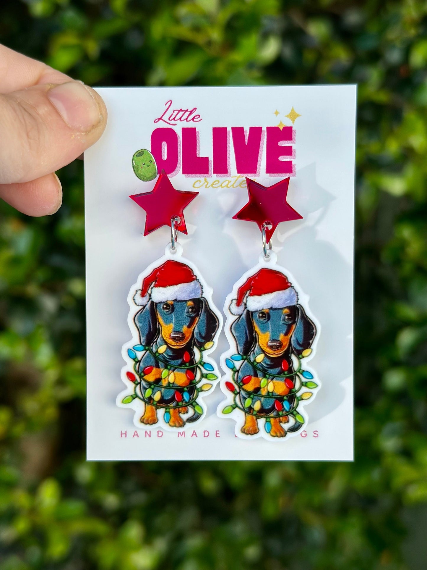 Super Cute Dachshund Christmas Earrings - Festive Holiday Pup
