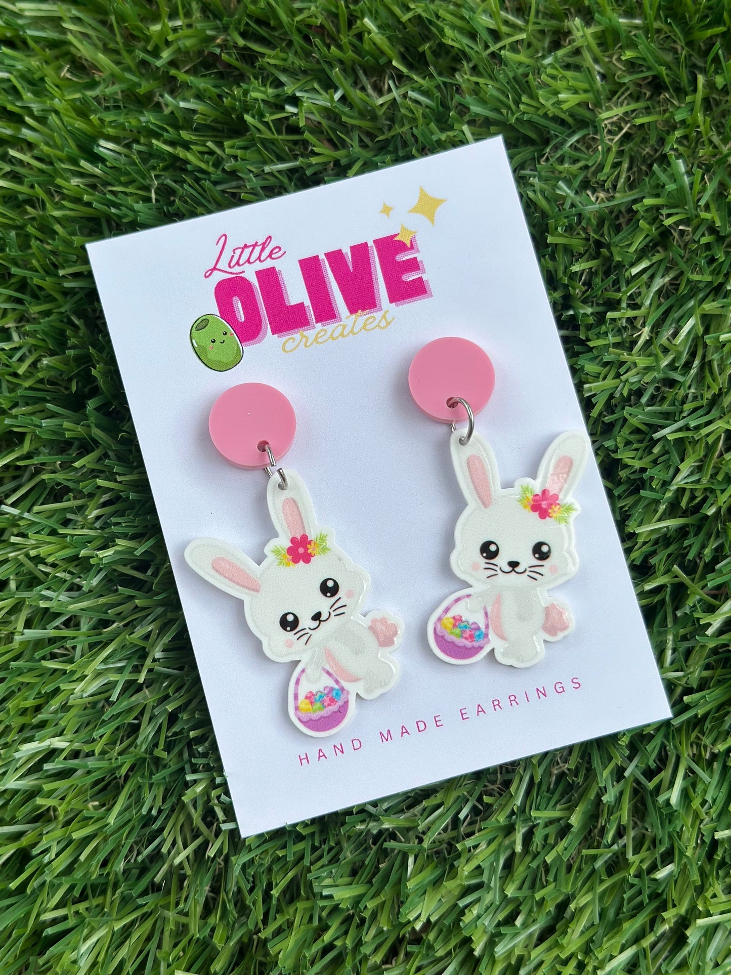 Pastel Easter Basket Bunny Dangle Earrings