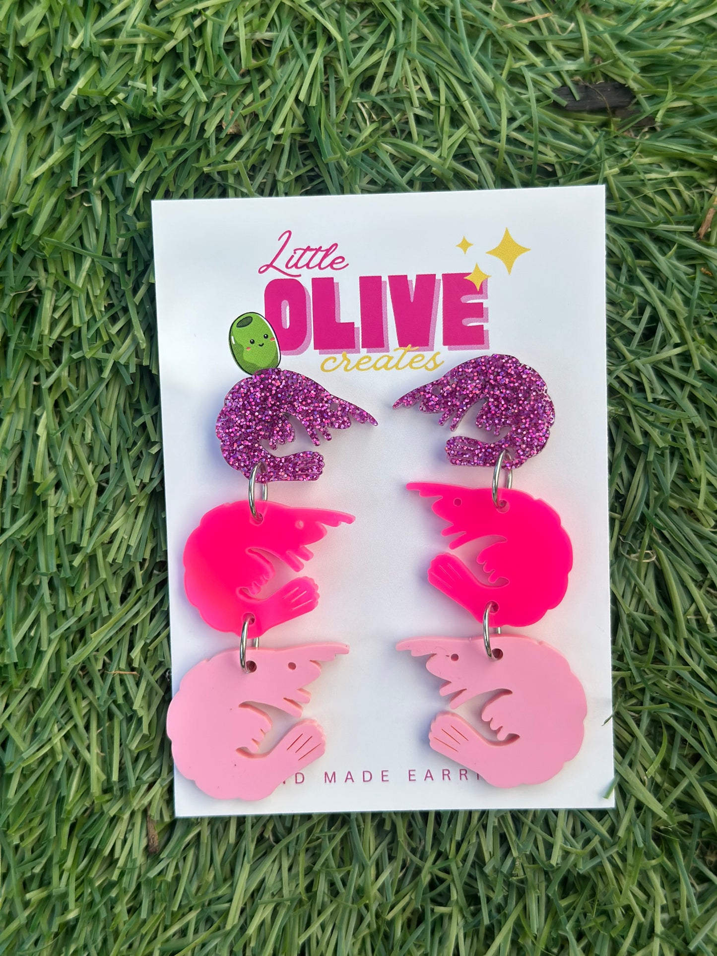 Handmade Pink Prawn Dangle Earrings | Quirky Statement Acrylic Earrings | Fun Funky Jewelry Gift