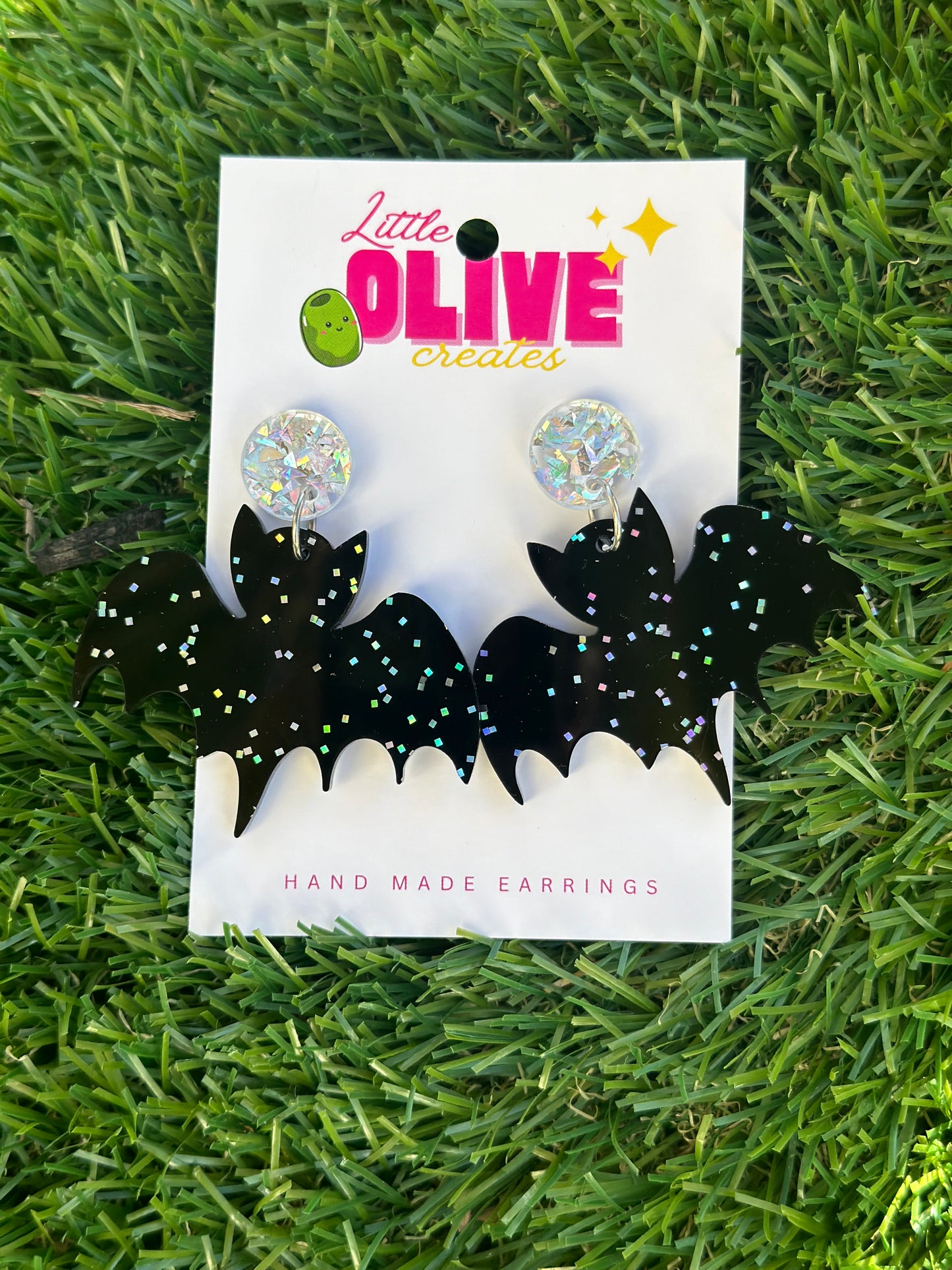 Quirky Glitter Bat Halloween Dangle Earrings - Two Sizes Available!