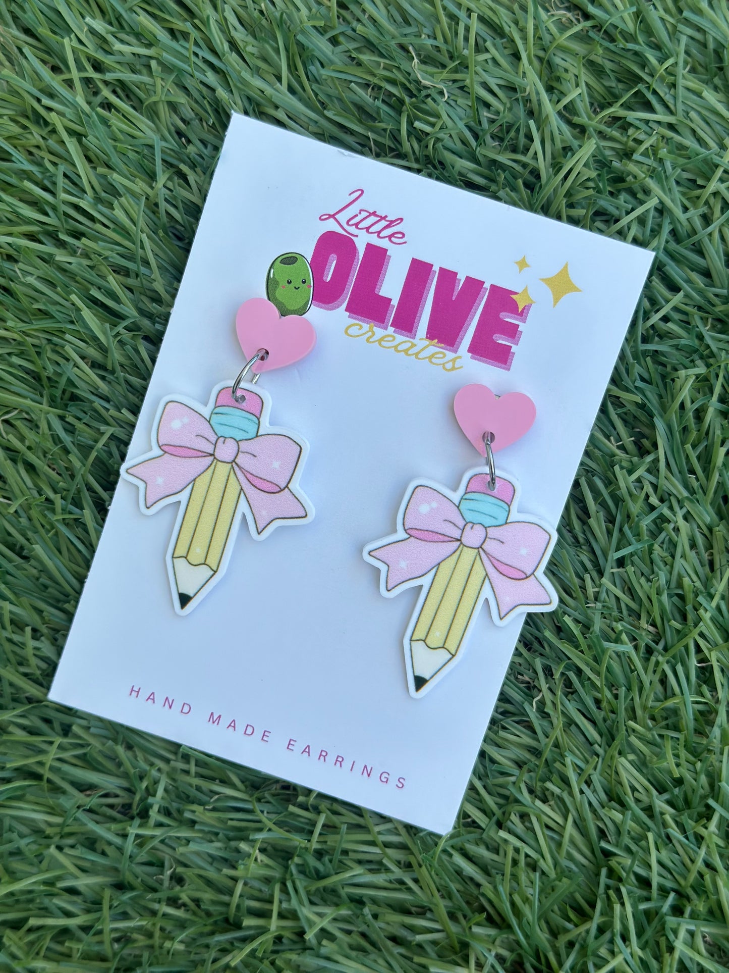 Pencil & Bow Teacher Dangle Earrings ✏️🎀