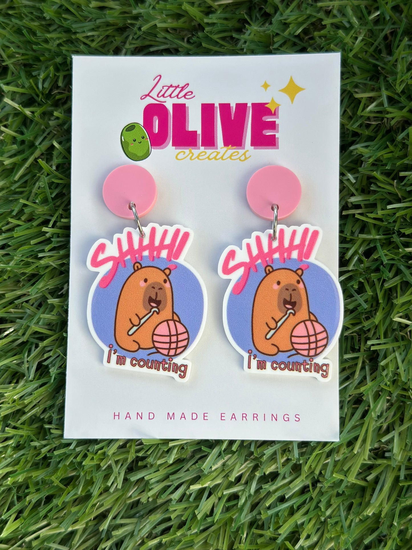 “Shhh I’m Counting” Crochet-Inspired Girly Dangle Earrings | Funny Statement Earrings | Quirky Handmade Gift for Crafters