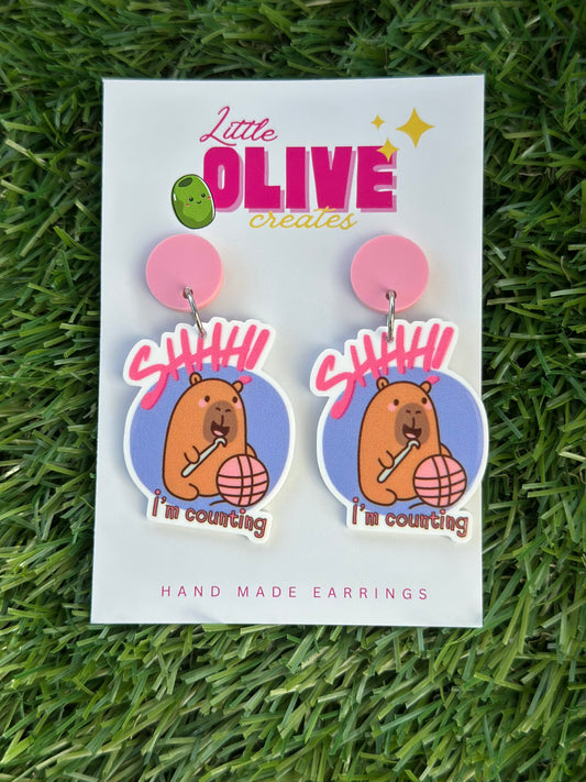 “Shhh I’m Counting” Crochet-Inspired Girly Dangle Earrings | Funny Statement Earrings | Quirky Handmade Gift for Crafters